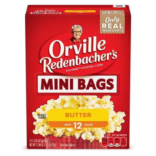 Orville Redenbacherâ€™s Butter Popcorn, Microwave Popcorn, 12 Count (Pack of 6) Mini Bags