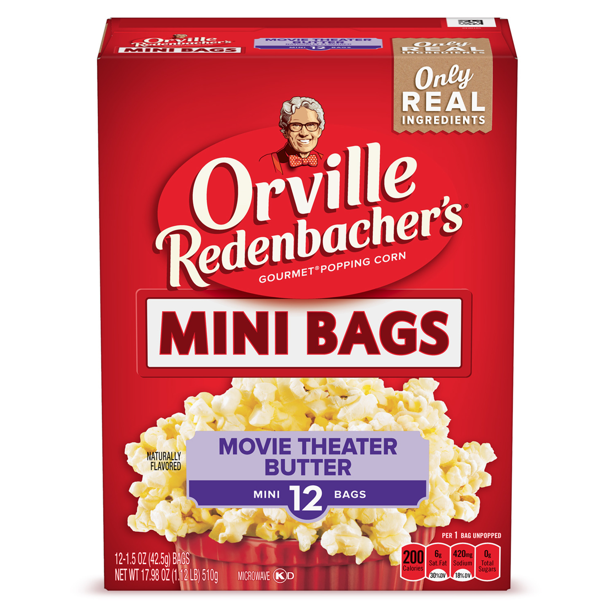 Orville Redenbacherâ€™s Movie Theater Butter Popcorn, Microwave Popcorn Mini Bags, 12 Count (Pack of 6)