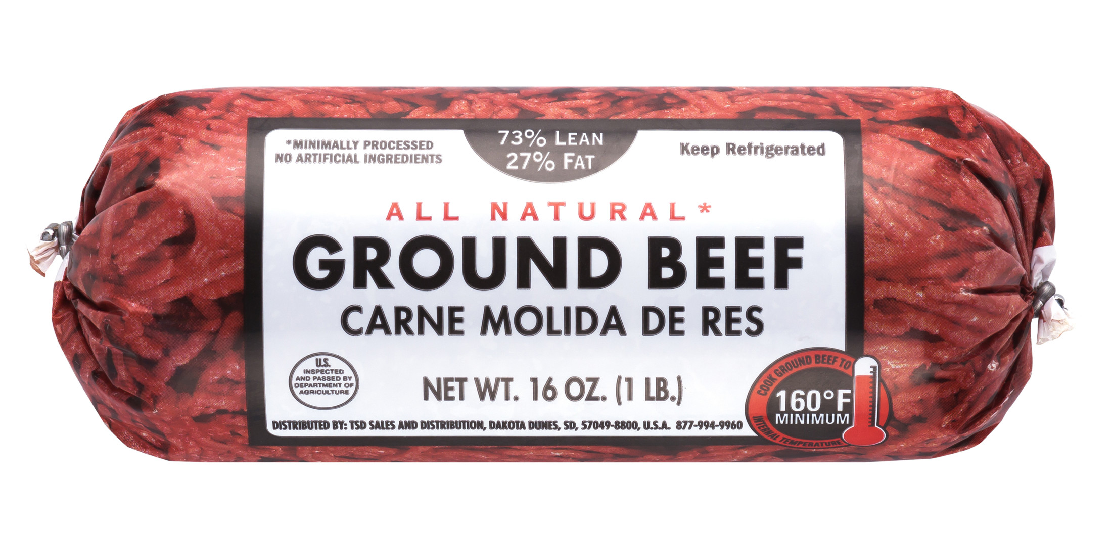 73% Lean / 27% Fat Ground Beef, 1 lb Roll, Fresh, All Natural* thumbnail 2