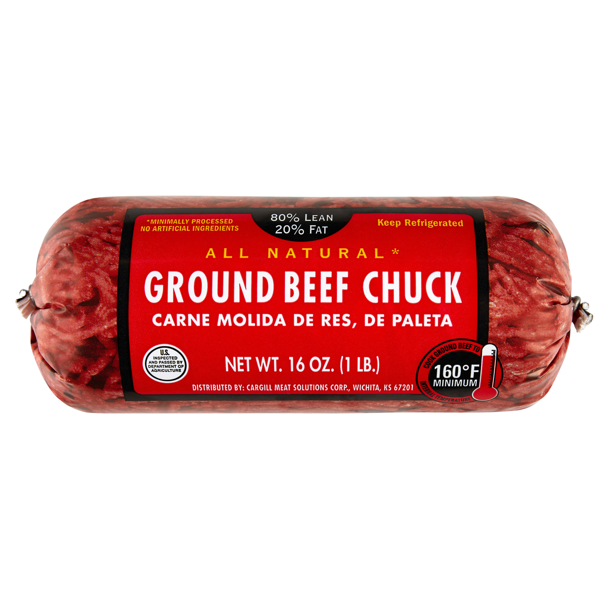 80% Lean / 20% Fat Ground Beef Chuck, 1 lb Roll, Fresh, All Natural* thumbnail 2