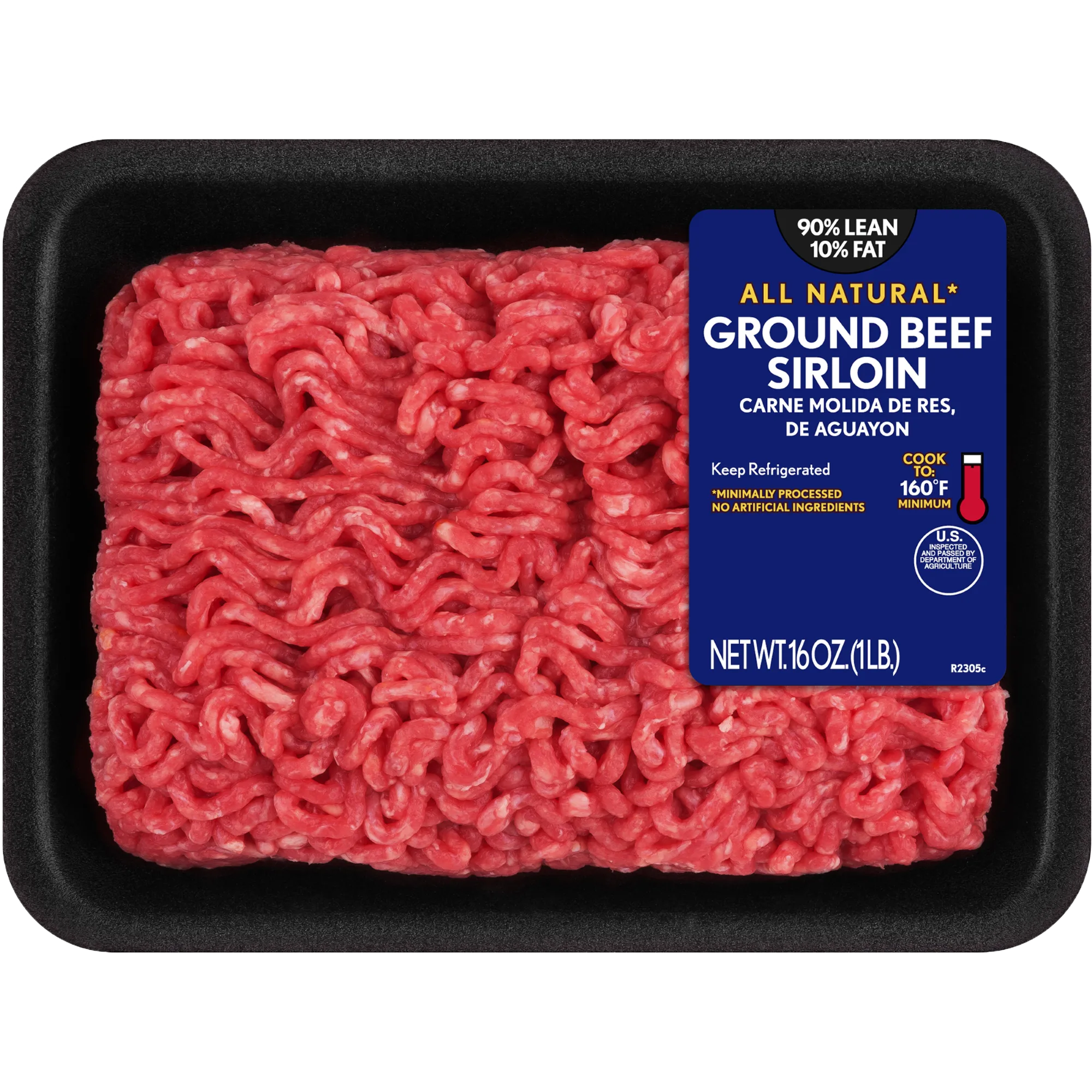 90% Lean / 10% Fat Ground Beef Sirloin, 1 lb Tray, Fresh, All Natural*