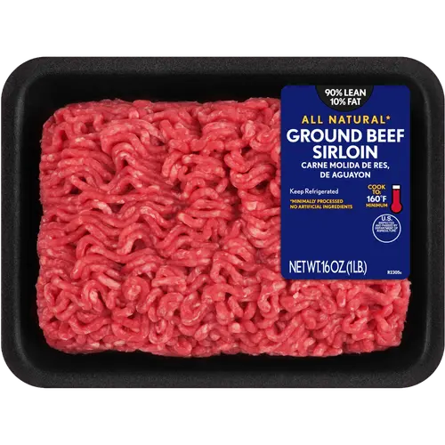 90% Lean / 10% Fat Ground Beef Sirloin, 1 lb Tray, Fresh, All Natural*