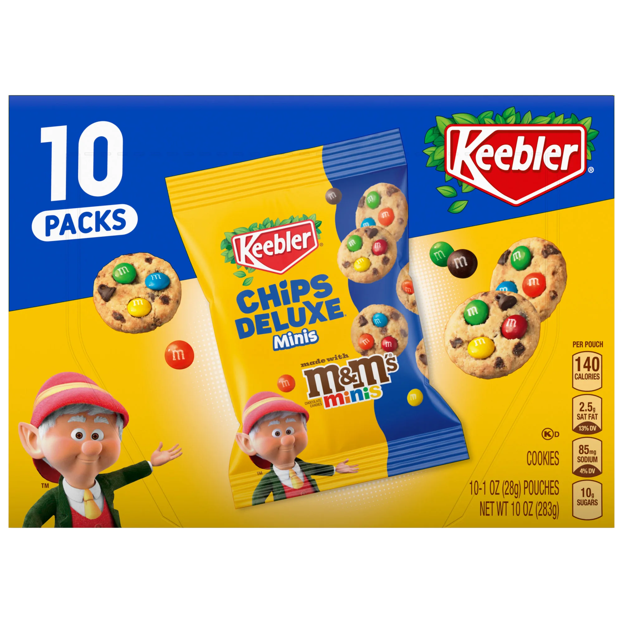 Keebler Chips Deluxe Minis Made with M&Mâ€™s, Chocolate Chip Cookies, 1 oz Pouches, 10 Count