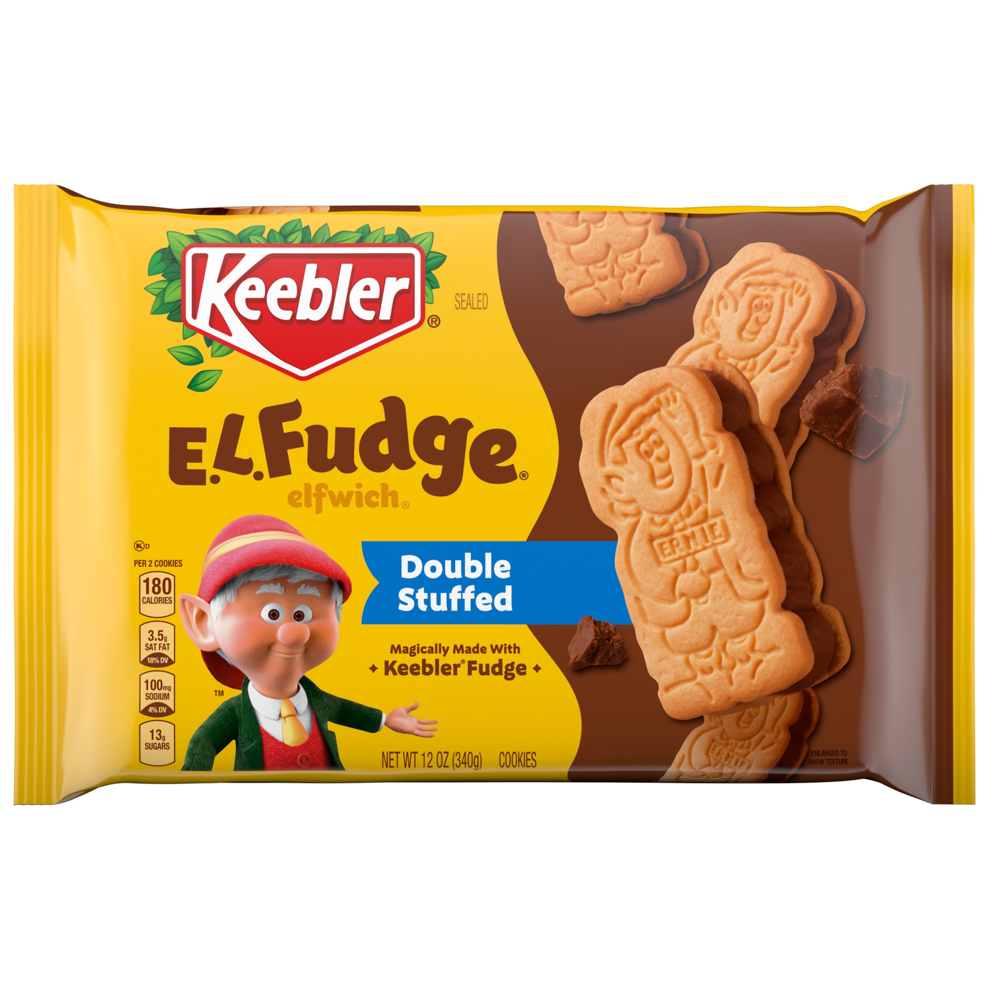 Keebler E.L. Fudge Double Stuffed Elfwich Cookies, Sandwich Cookies Stuffed with CrÃ¨me Filling, 12 oz