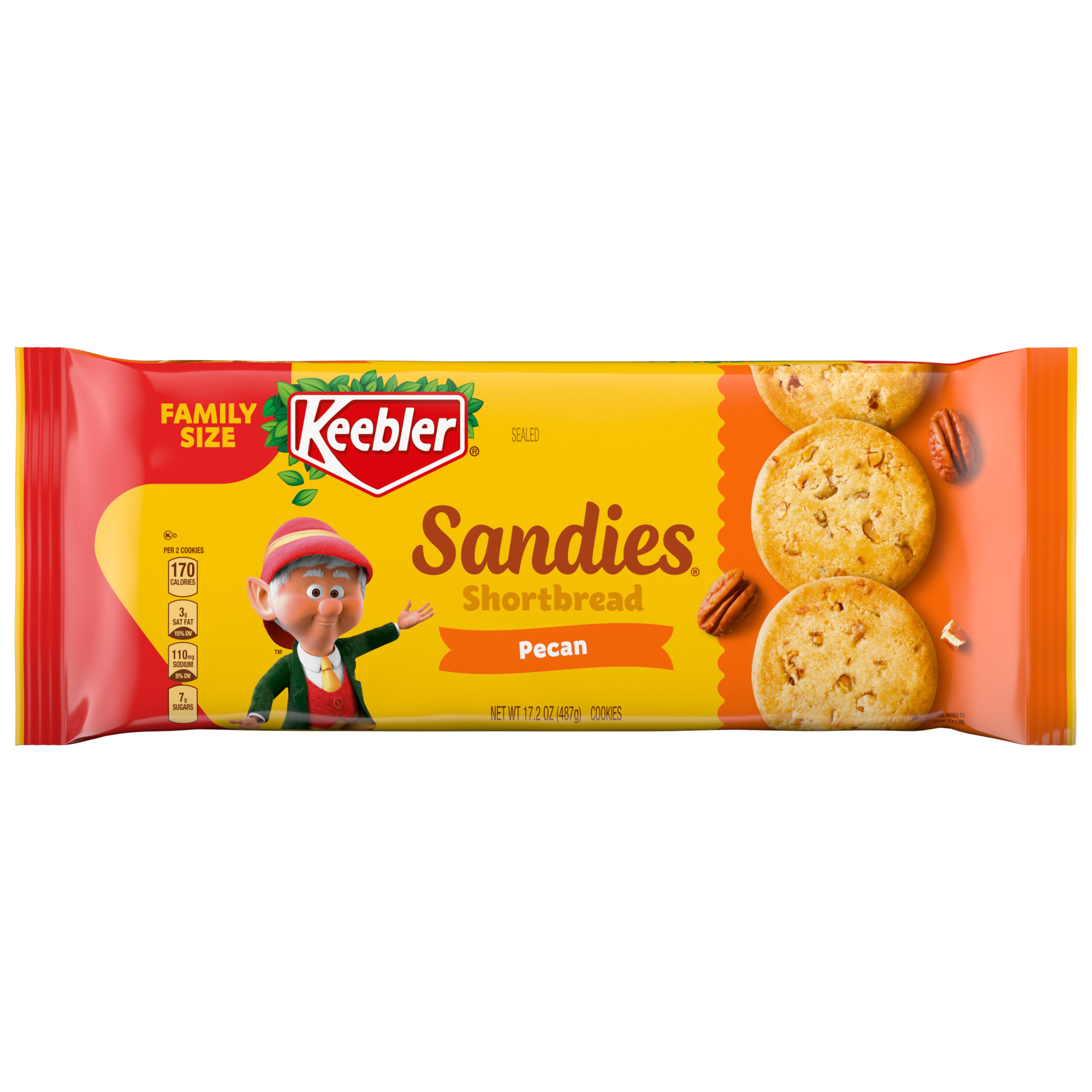 Keebler Sandies Pecan Cookies, Shortbread Cookies with Crunchy Pecans, Family Size 17.2 oz