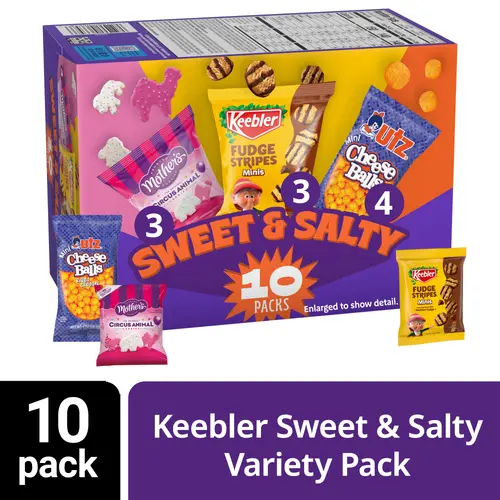 Keebler Sweet & Salty Variety Pack, 10-Count Box, Motherâ€™s Circus, Keebler Fudge Stripes, and Utz Cheese Balls, 10 oz