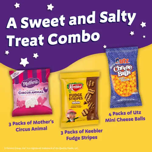 Keebler Sweet & Salty Variety Pack, 10-Count Box, Motherâ€™s Circus, Keebler Fudge Stripes, and Utz Cheese Balls, 10 oz thumbnail 2