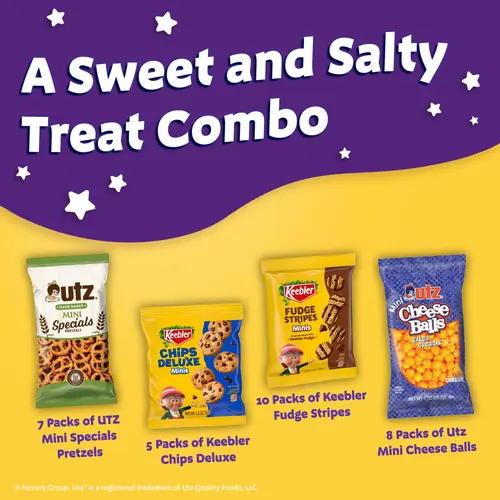 Keebler Sweet & Salty Variety Pack, 30-Count Box,  Includes Keebler Chips Deluxe, Fudge Stripes, Utz mini Pretzels and Chees thumbnail 2