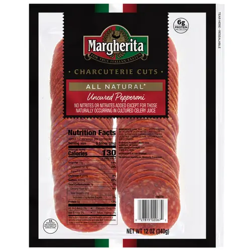 Margherita Charcuterie Cuts, All-Natural Uncured Sliced Pepperoni, 12oz