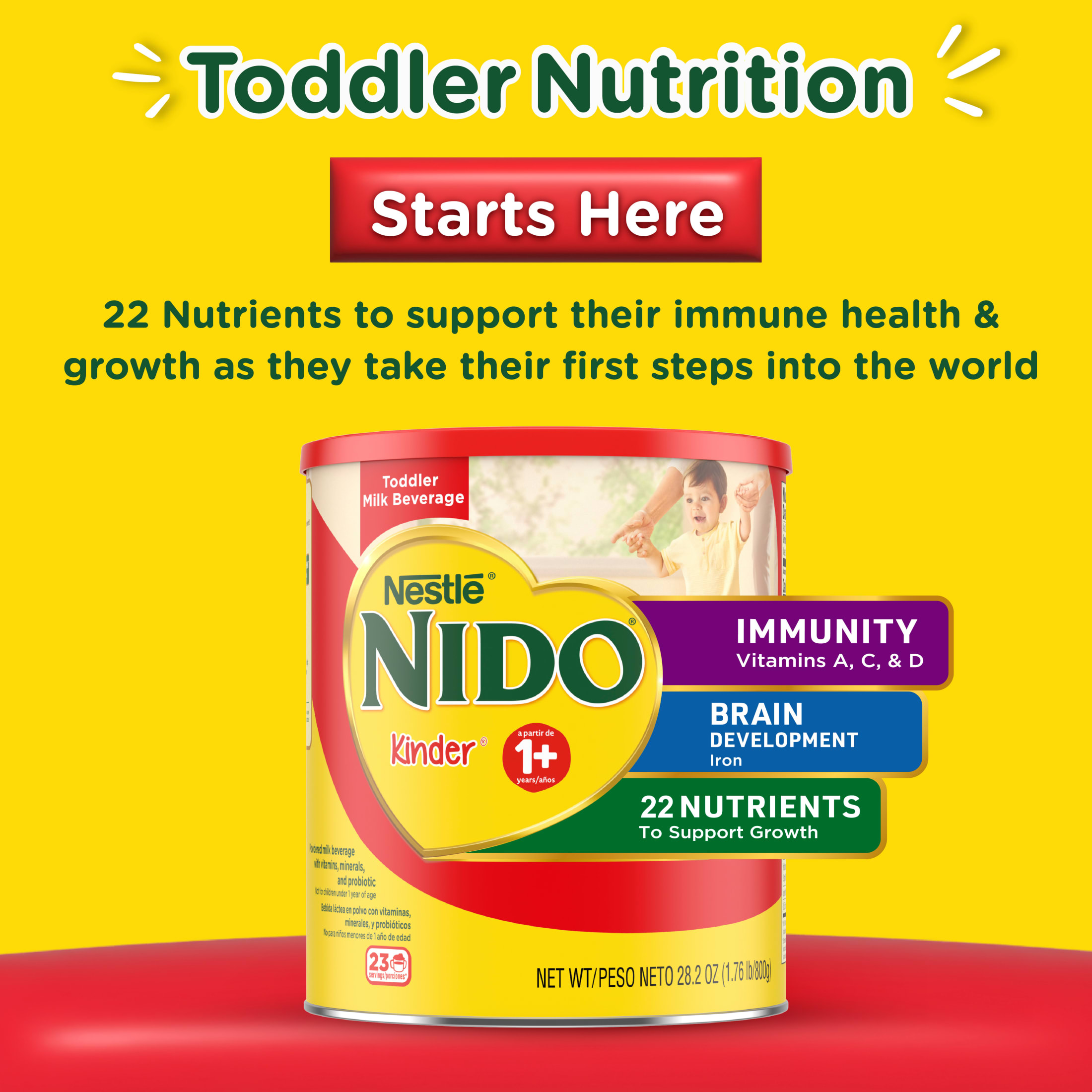 NIDO Kinder 1+ Powder Beverage Mix, Immunity Toddler Milk with Vitamins A, C, D, Iron to Support Growth, 56.3 oz Canister thumbnail 2
