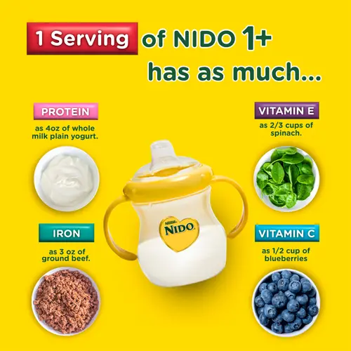 NIDO Kinder 1+ Powder Beverage Mix, Immunity Toddler Milk with Vitamins A, C, D, Iron to Support Growth, 56.3 oz Canister thumbnail 3