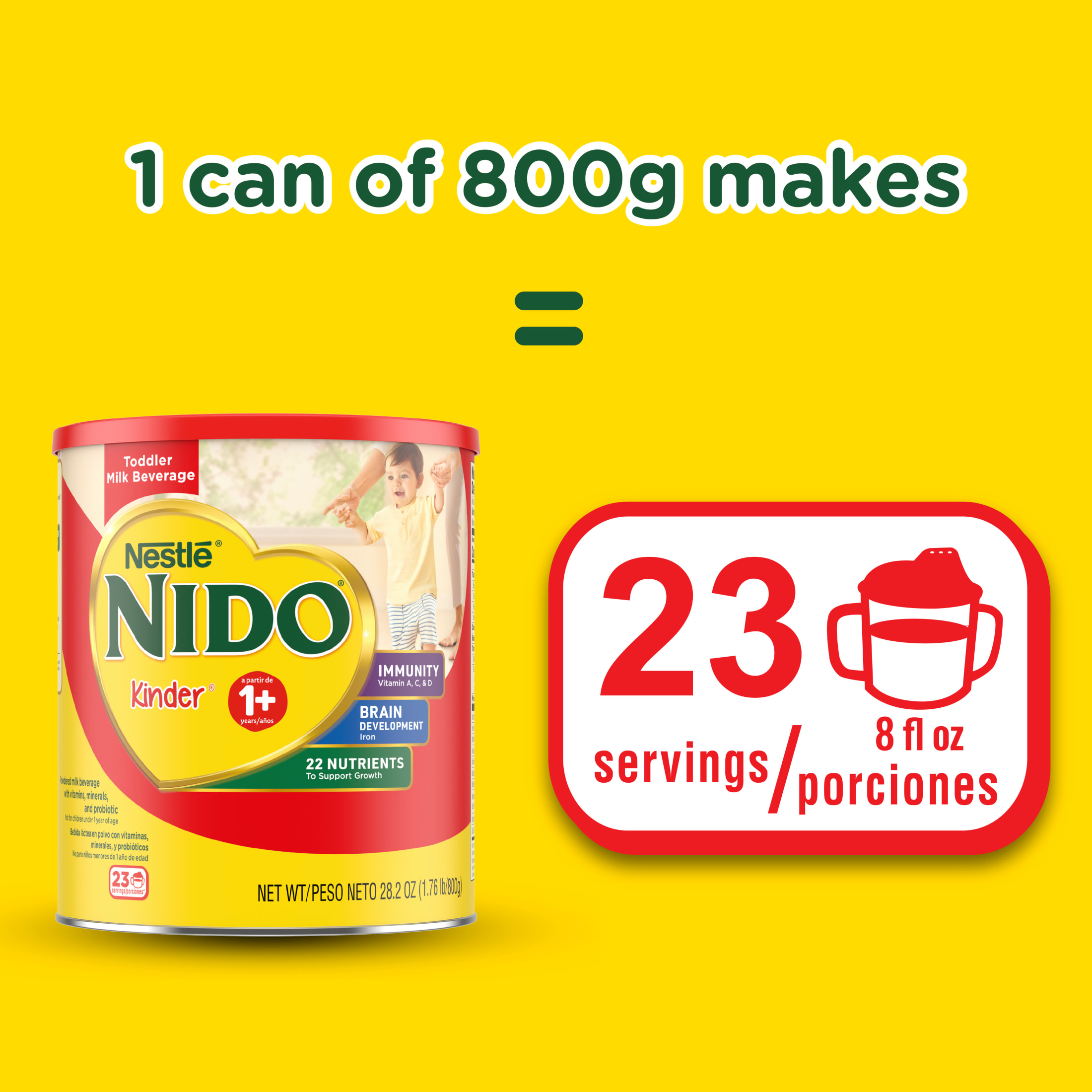 NIDO Kinder 1+ Powder Beverage Mix, Immunity Toddler Milk with Vitamins A, C, D, Iron to Support Growth, 56.3 oz Canister thumbnail 4