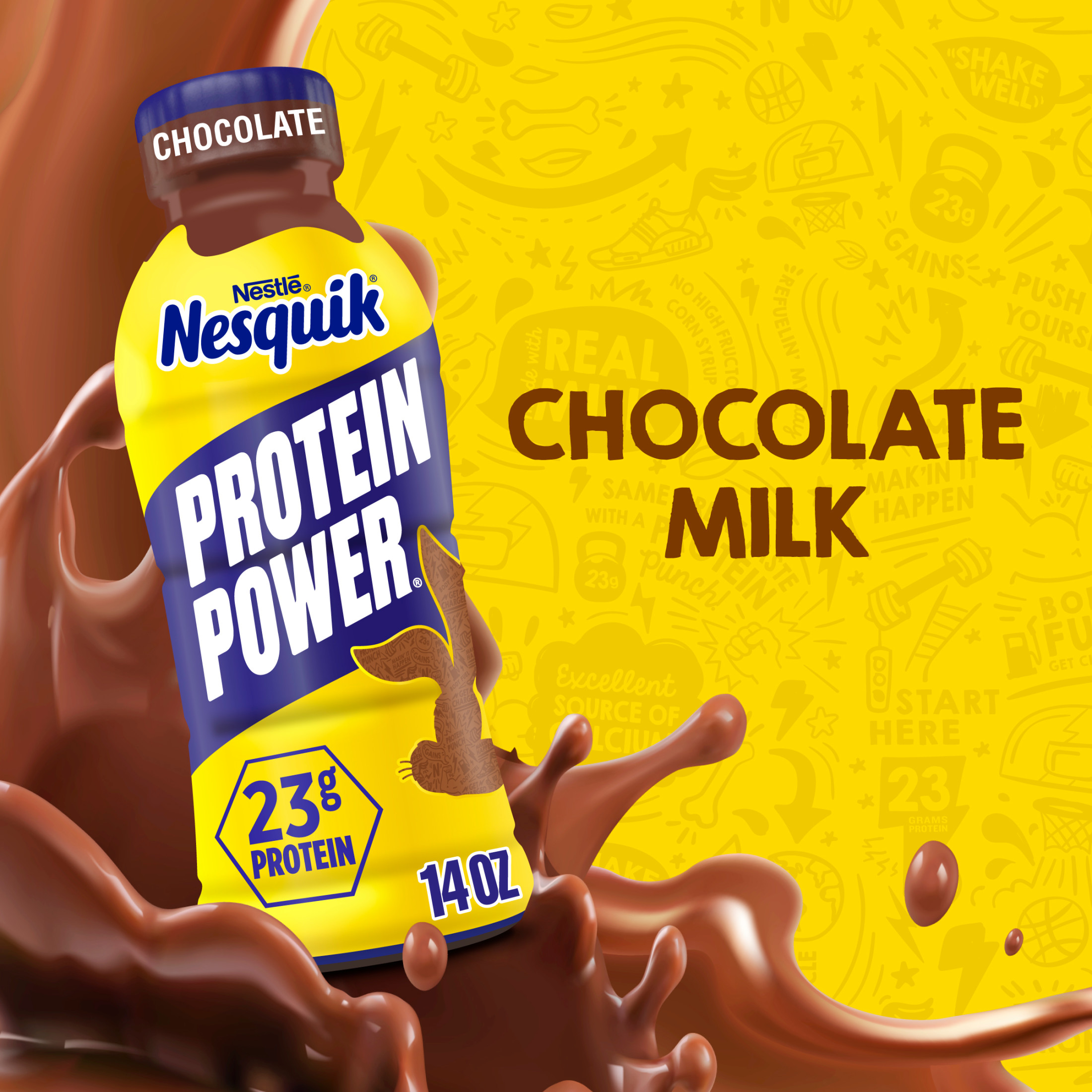 Nesquik Protein Power, Chocolate Protein Milk Beverage, 23g Protein per Bottle, Ready to Drink, 14 oz Bottle 14 fl oz thumbnail 2