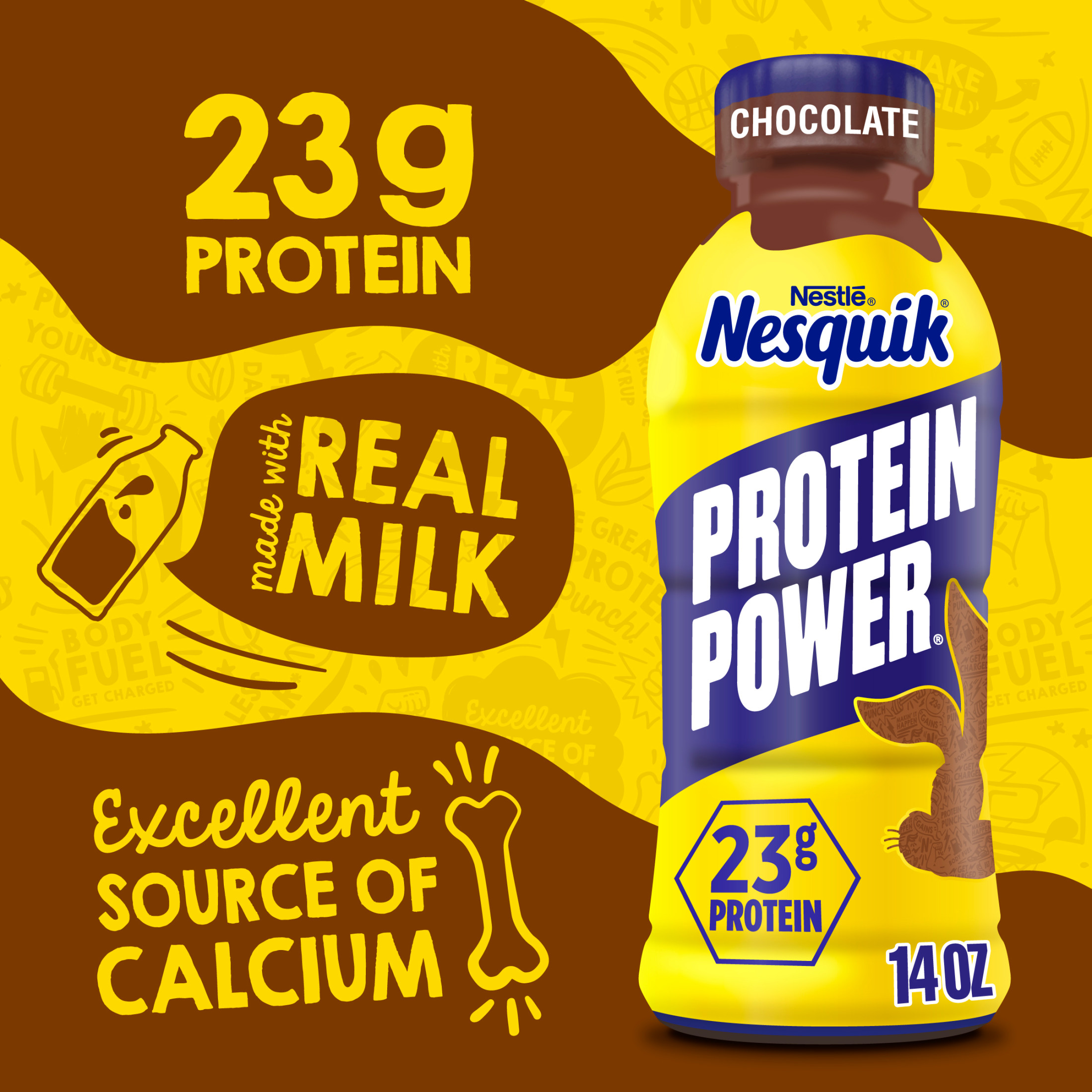 Nesquik Protein Power, Chocolate Protein Milk Beverage, 23g Protein per Bottle, Ready to Drink, 14 oz Bottle 14 fl oz thumbnail 3