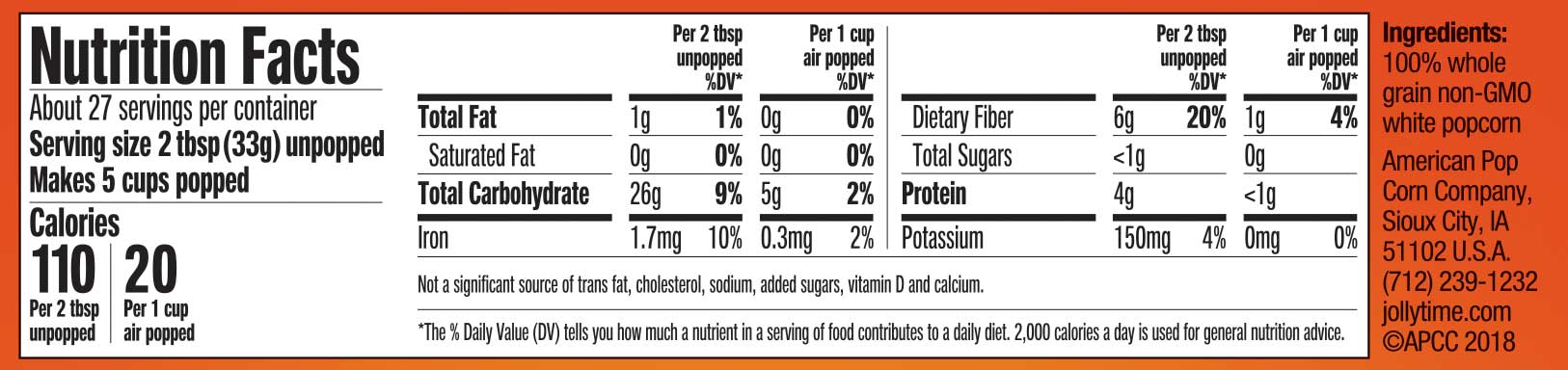 Jolly Time White Popcorn Kernels, 32 Oz. Bag thumbnail 2