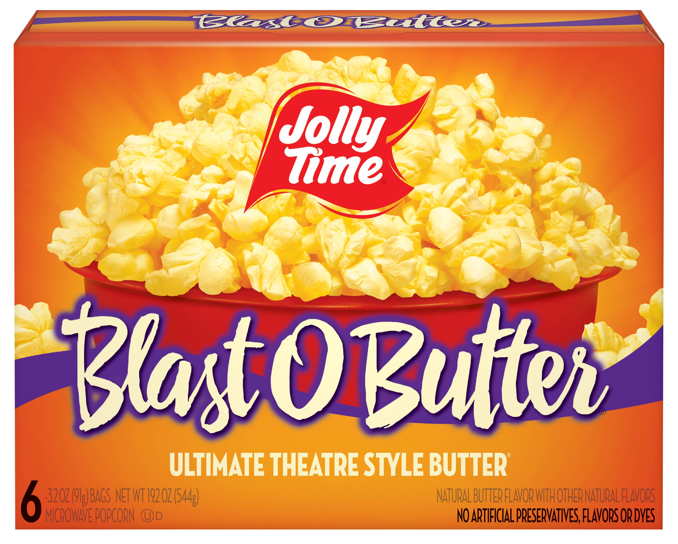 Jolly Time Blast O Butter Ultimate Theatre Style Microwave Popcorn, 3.2 oz, 6 Pack.