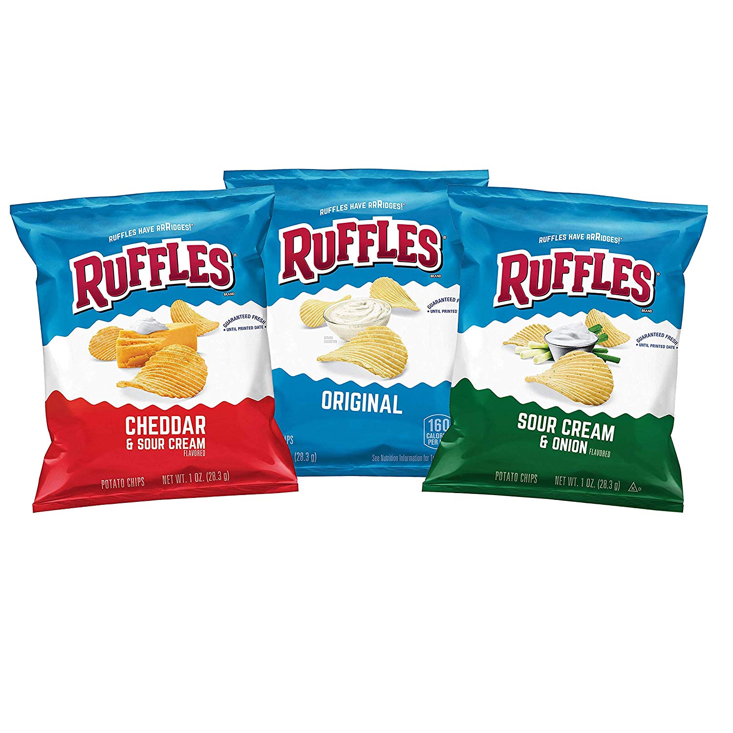 Ruffles Potato Chips Original, Sour Cream, and Cheddar Flavors, Variety Pack Snack Chips, 1 oz Bags, 40 Count Multipack thumbnail 2