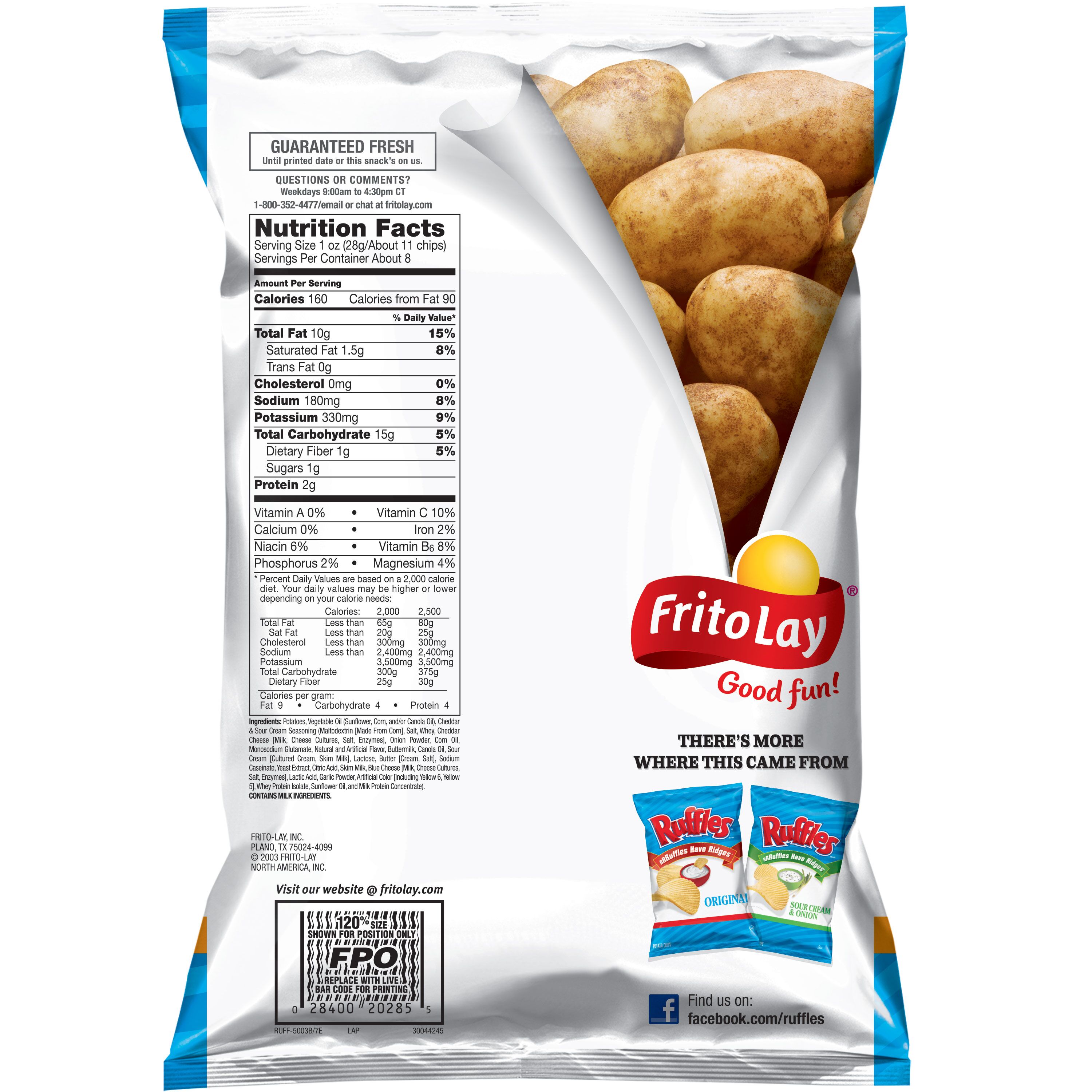 Ruffles Cheddar & Sour Cream Potato Chips, 7.75 oz Bag thumbnail 2