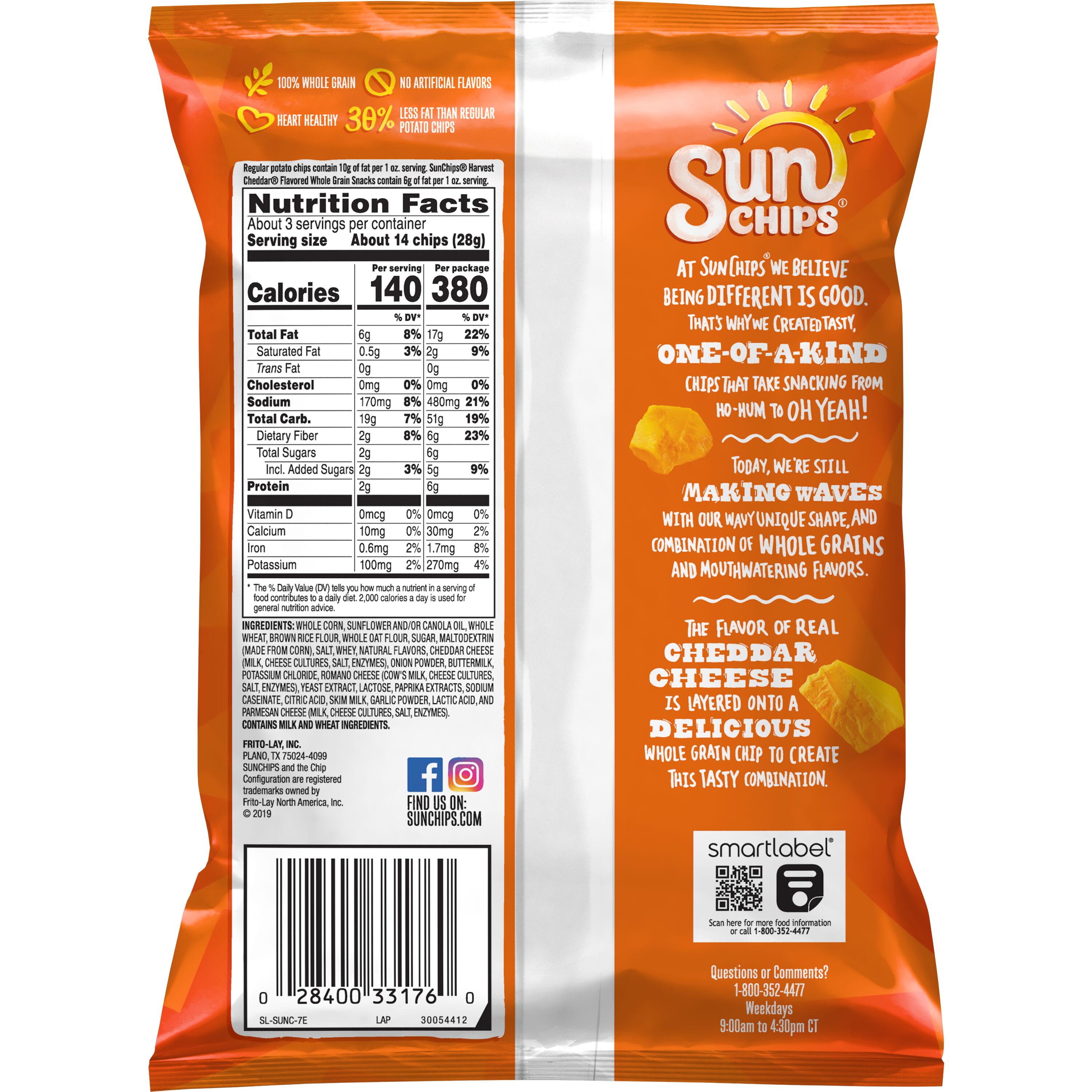 SunChips Harvest Cheddar Flavored Whole Grain Snack Chips, 2.75 oz Bag thumbnail 3