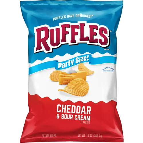 Ruffles Cheddar & Sour Cream Flavor Potato Snack Chips, Party Size, 13 Ounce Bag