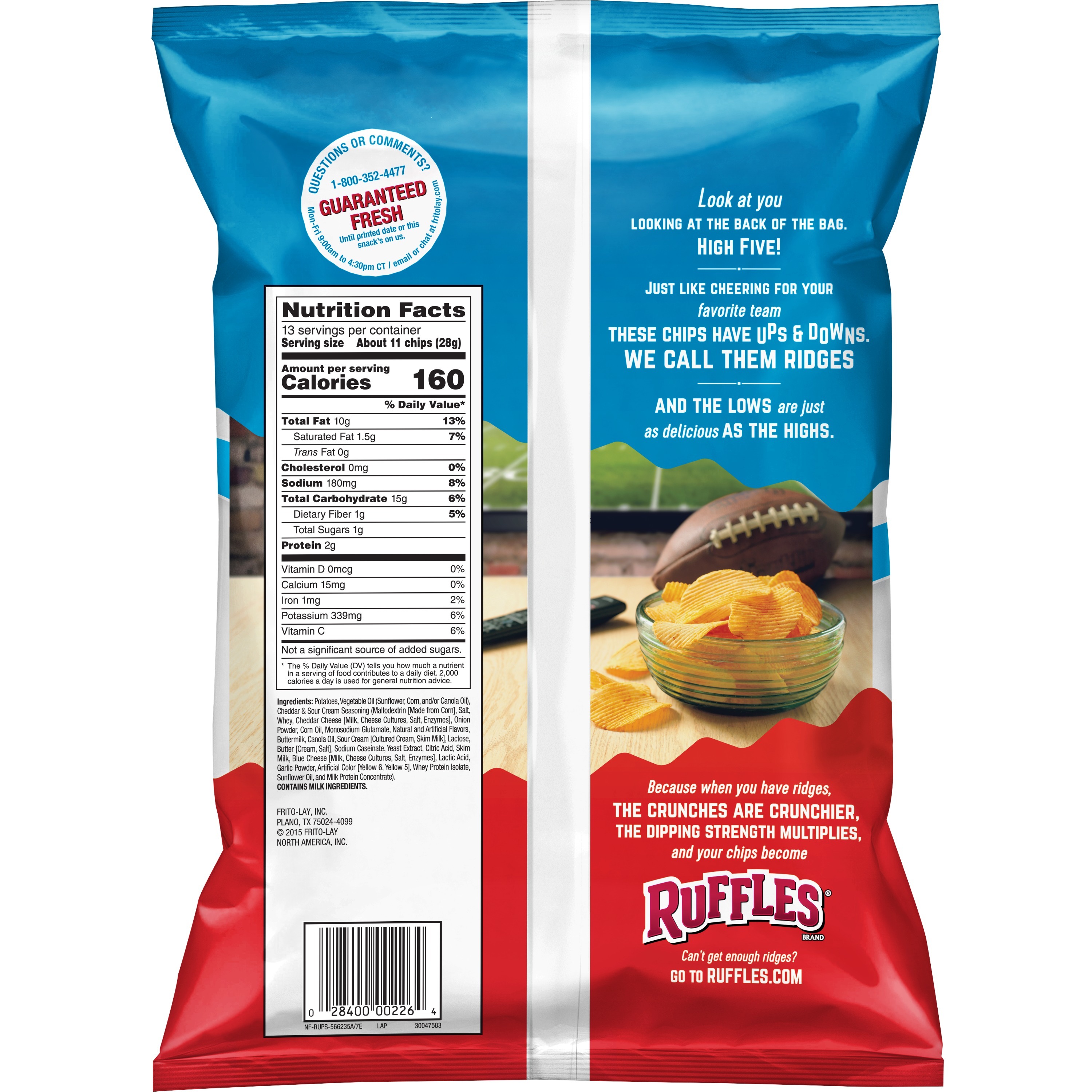 Ruffles Cheddar & Sour Cream Flavor Potato Snack Chips, Party Size, 13 Ounce Bag thumbnail 2