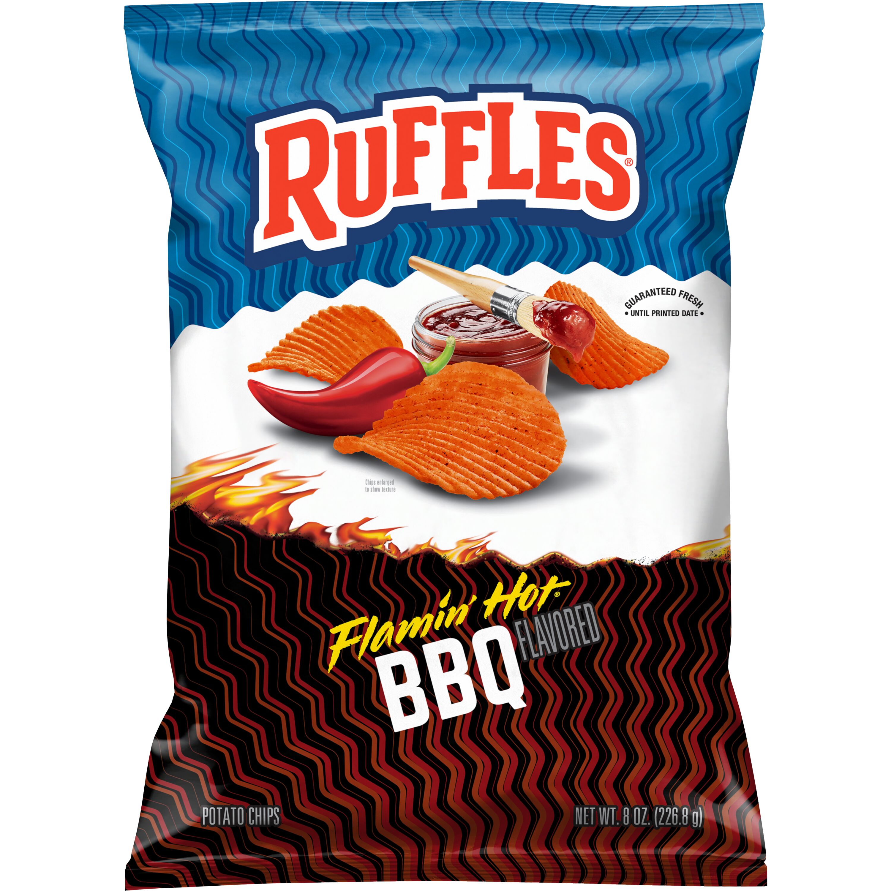 Ruffles Flamin' Hot BBQ Flavored Potato Snack Chips, 8 Ounce Bag