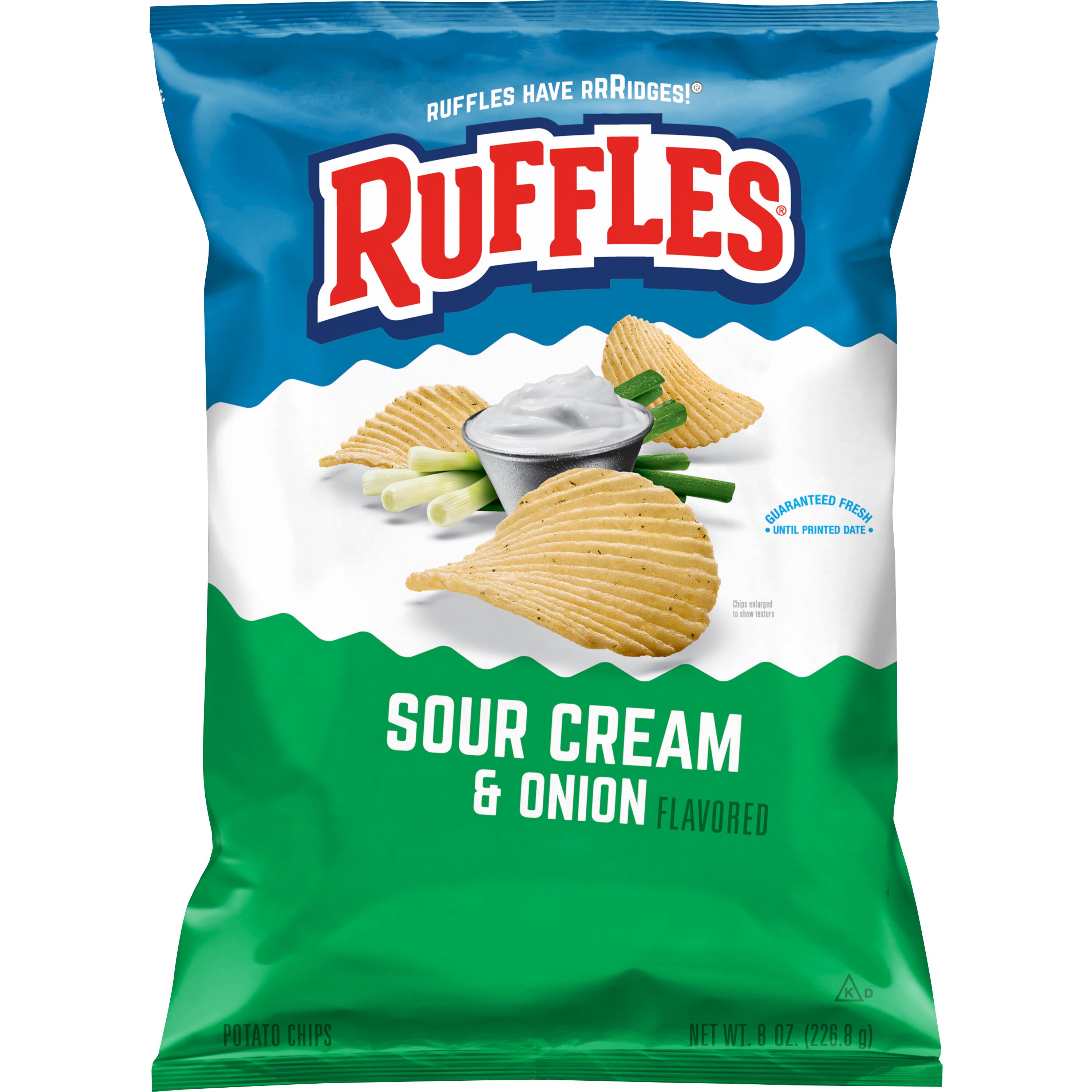 Ruffles Potato Chips Sour Cream & Onion Flavor Snack Chips, 8.0 Ounce Bag
