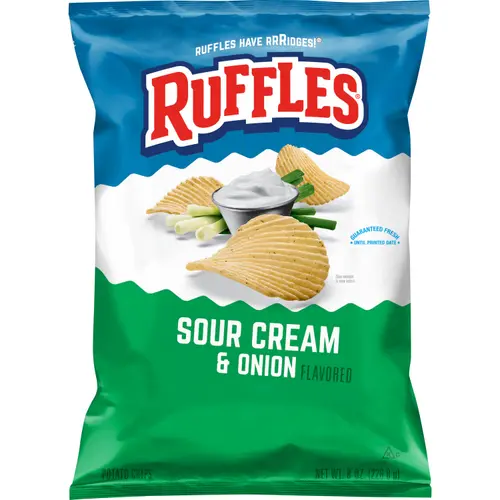 Ruffles Potato Chips Sour Cream & Onion Flavor Snack Chips, 8.0 Ounce Bag