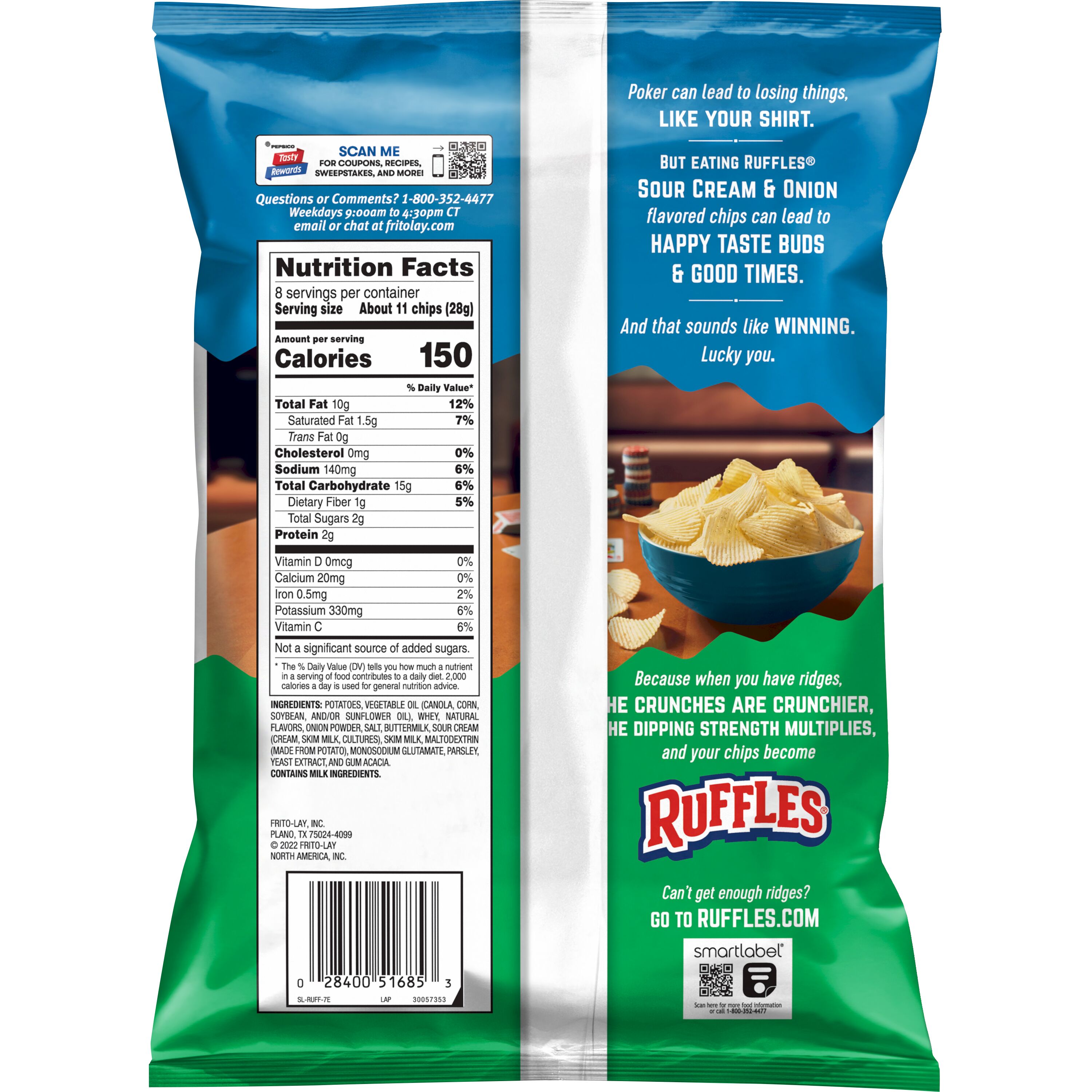 Ruffles Potato Chips Sour Cream & Onion Flavor Snack Chips, 8.0 Ounce Bag thumbnail 2