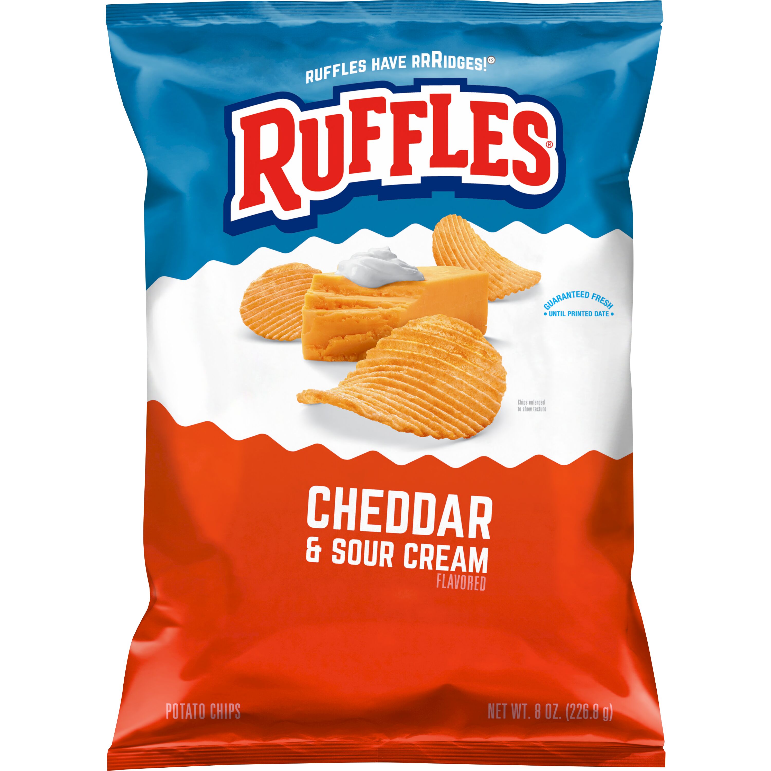 Ruffles Potato Chips Cheddar & Sour Cream Flavored Snack Chips, 8 Ounce Bag