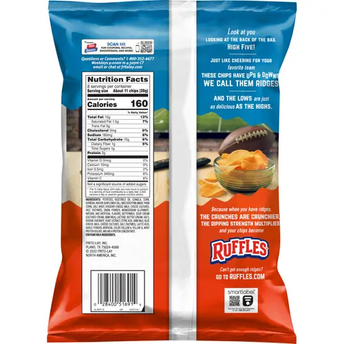 Ruffles Potato Chips Cheddar & Sour Cream Flavored Snack Chips, 8 Ounce Bag thumbnail 2