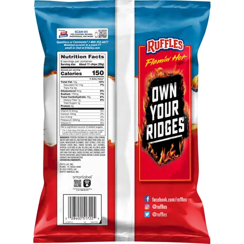 Ruffles Flamin' Hot Flavored Potato Snack Chips, 8.0 oz Bag thumbnail 2