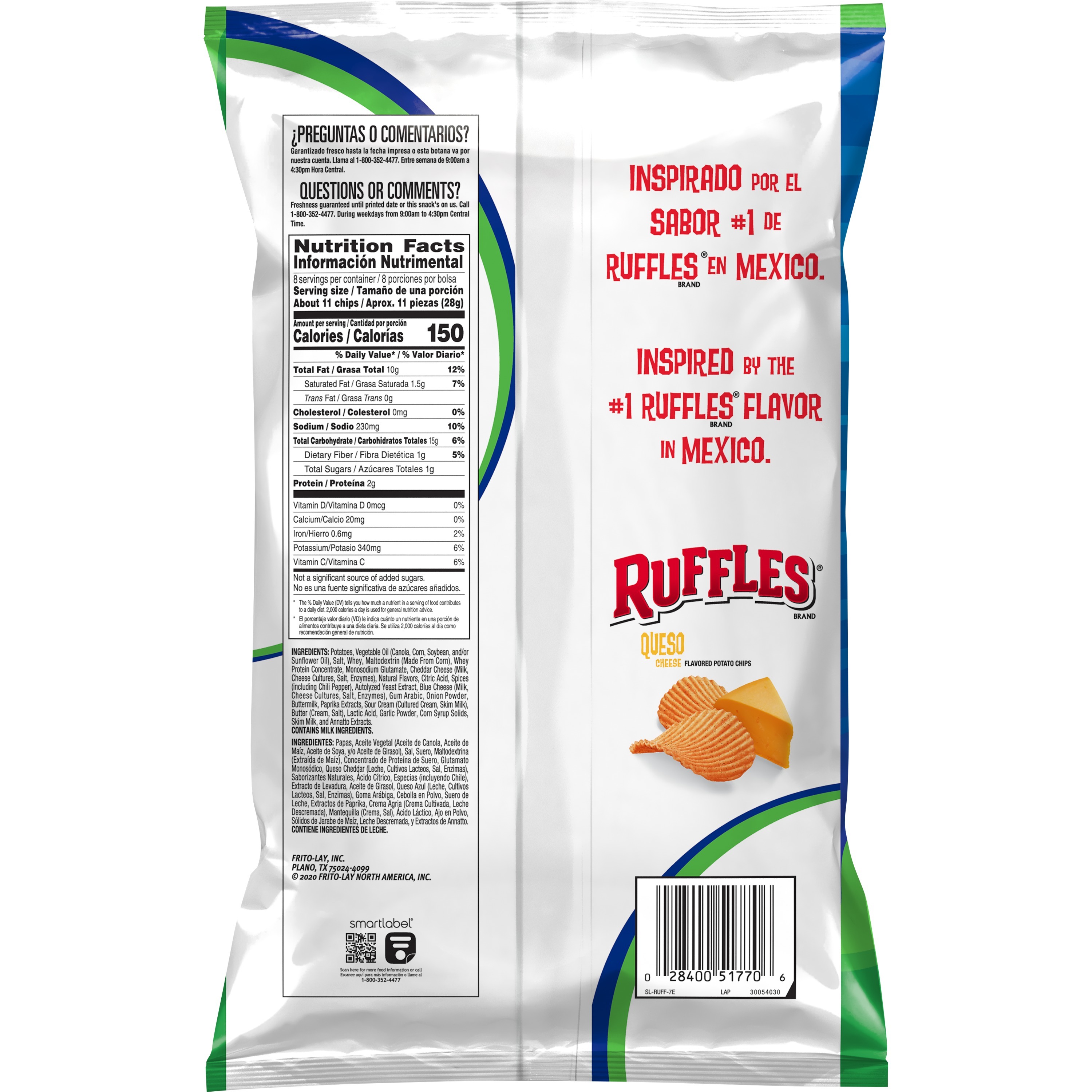 Ruffles Potato Chips Queso Cheese Flavored Snack Chips, Snacks, Large Bag 8 Ounce Bag thumbnail 2
