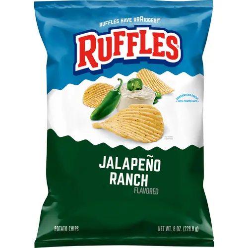 Ruffles Potato Chips Jalapeno Ranch Flavored 8.0 oz Bag
