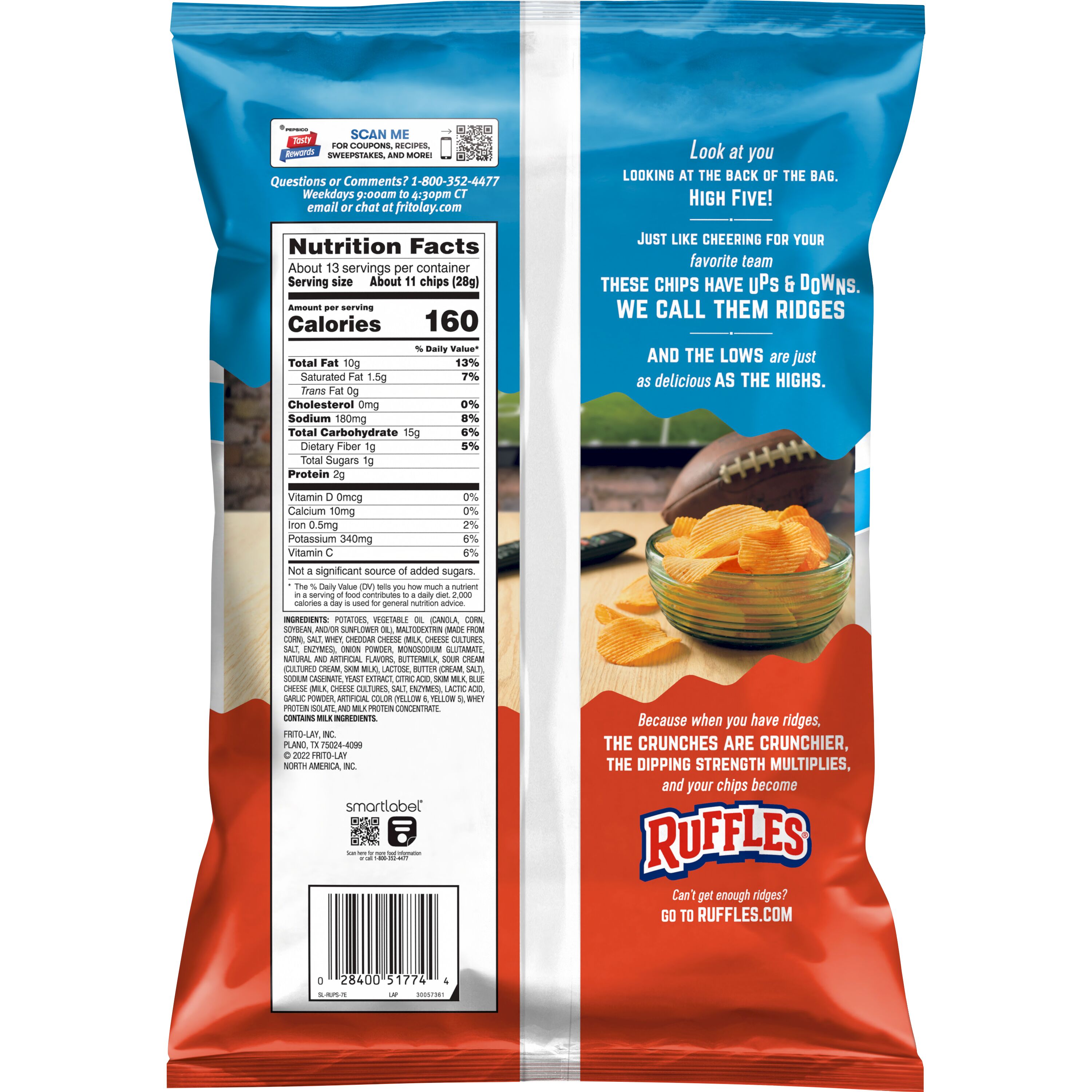 Ruffles Cheddar & Sour Cream Potato Snack Chips,Party Size, 12.5 oz Bag thumbnail 2