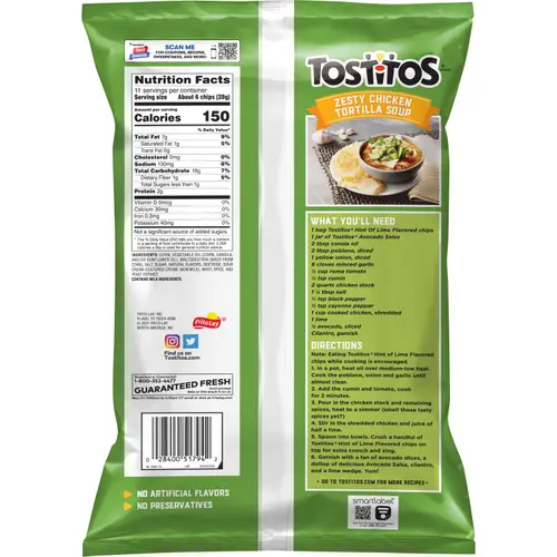 Tostitos Tortilla Chips, Hint of Lime, 11 oz Bag, Snack Chips thumbnail 3
