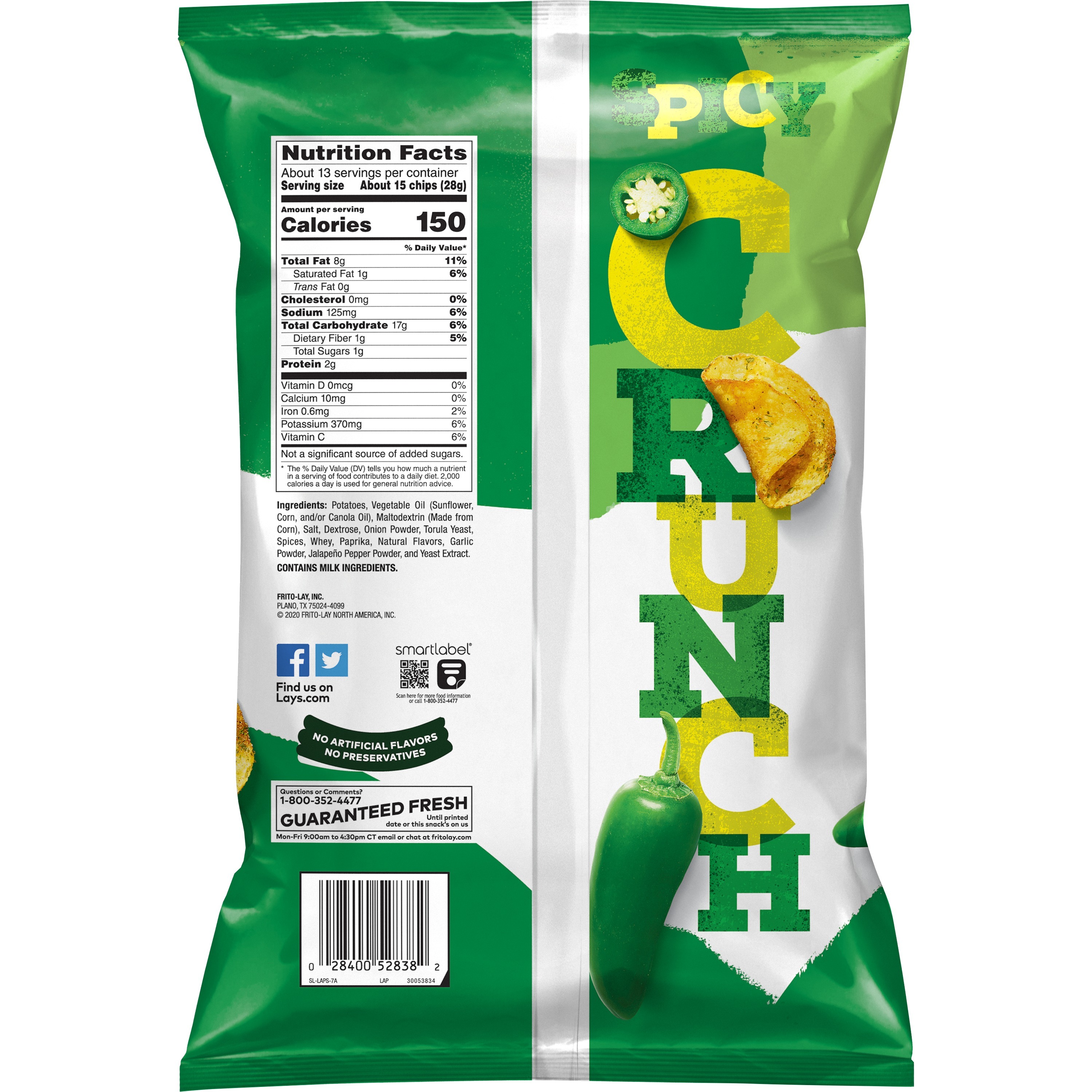 Lay's Kettle Cooked Jalapeno Flavor Potato Snack Chips, 12.5 Ounce Bag thumbnail 2