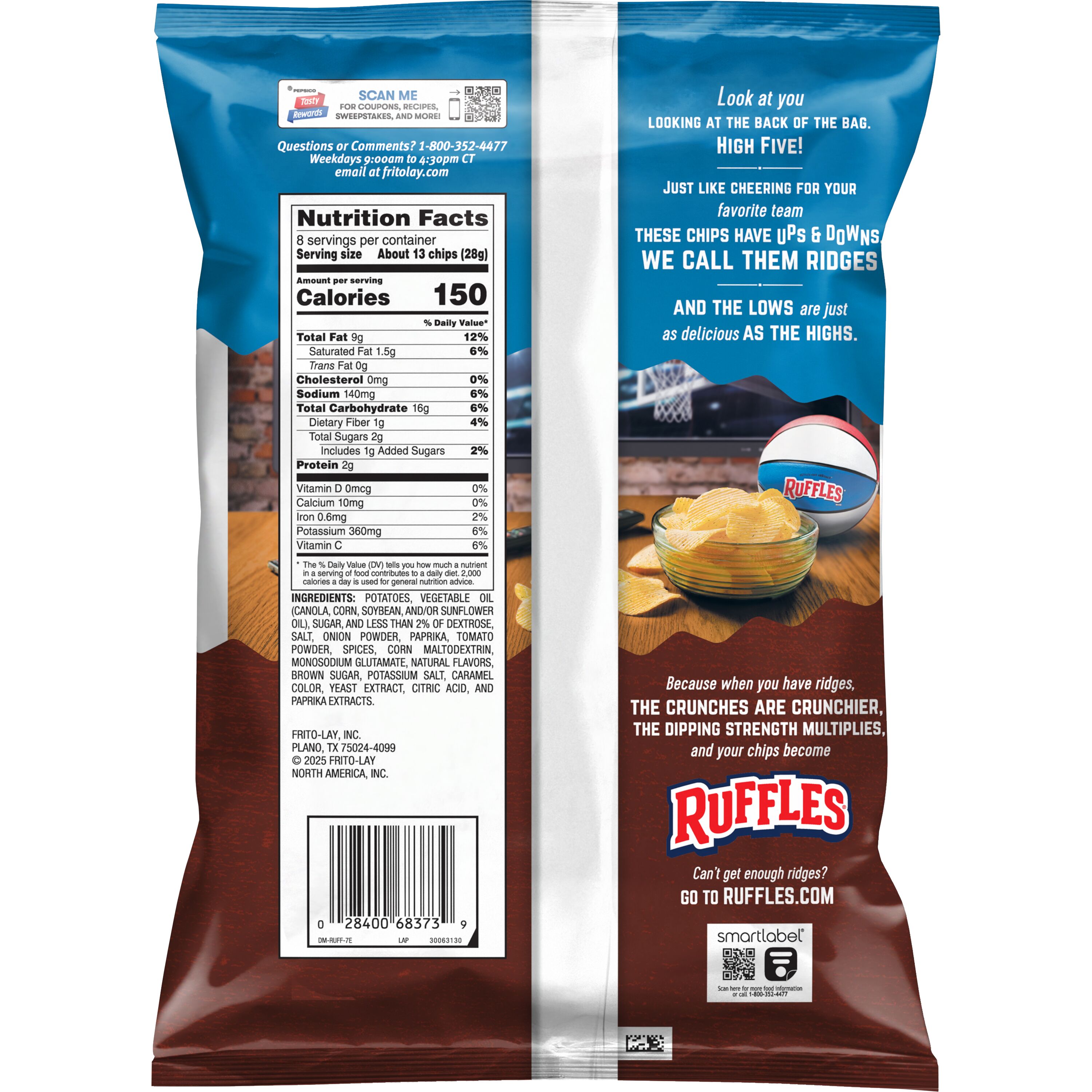 Ruffles Smokehouse BBQ Naturally and Artificially Flavored Potato Chips, 8 oz thumbnail 2
