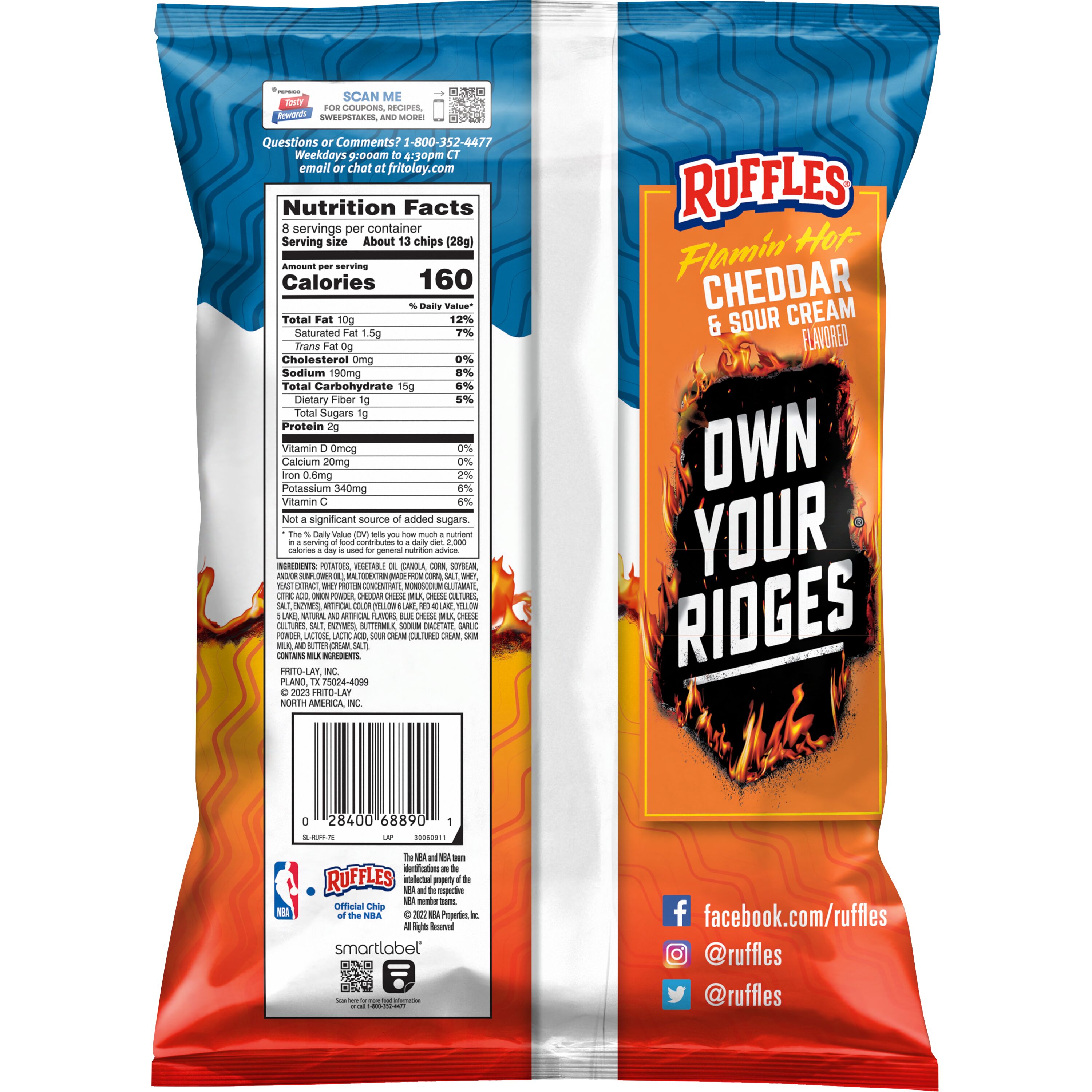 Ruffles Flamin' Hot Cheddar and Sour Cream Flavored Potato Snack Chips, 8 Ounce Bag thumbnail 2