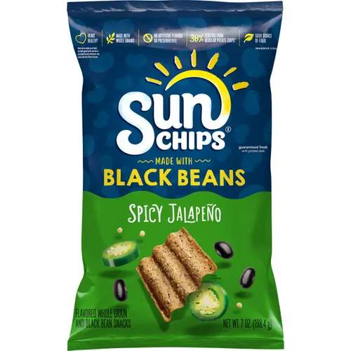 SunChips Whole Grain Snacks, Black Bean Spicy Jalapeno, 7 oz
