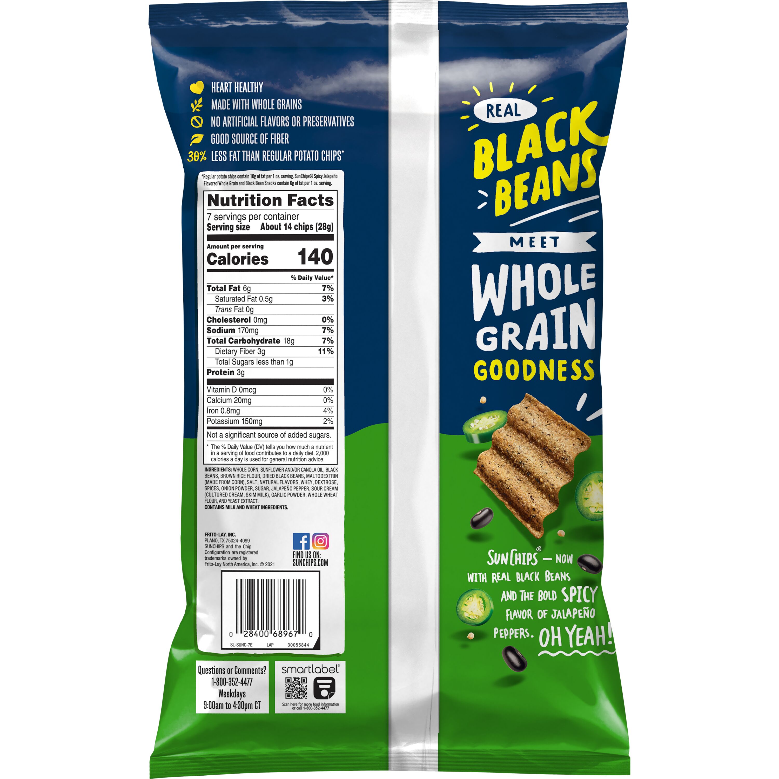 SunChips Whole Grain Snacks, Black Bean Spicy Jalapeno, 7 oz thumbnail 2