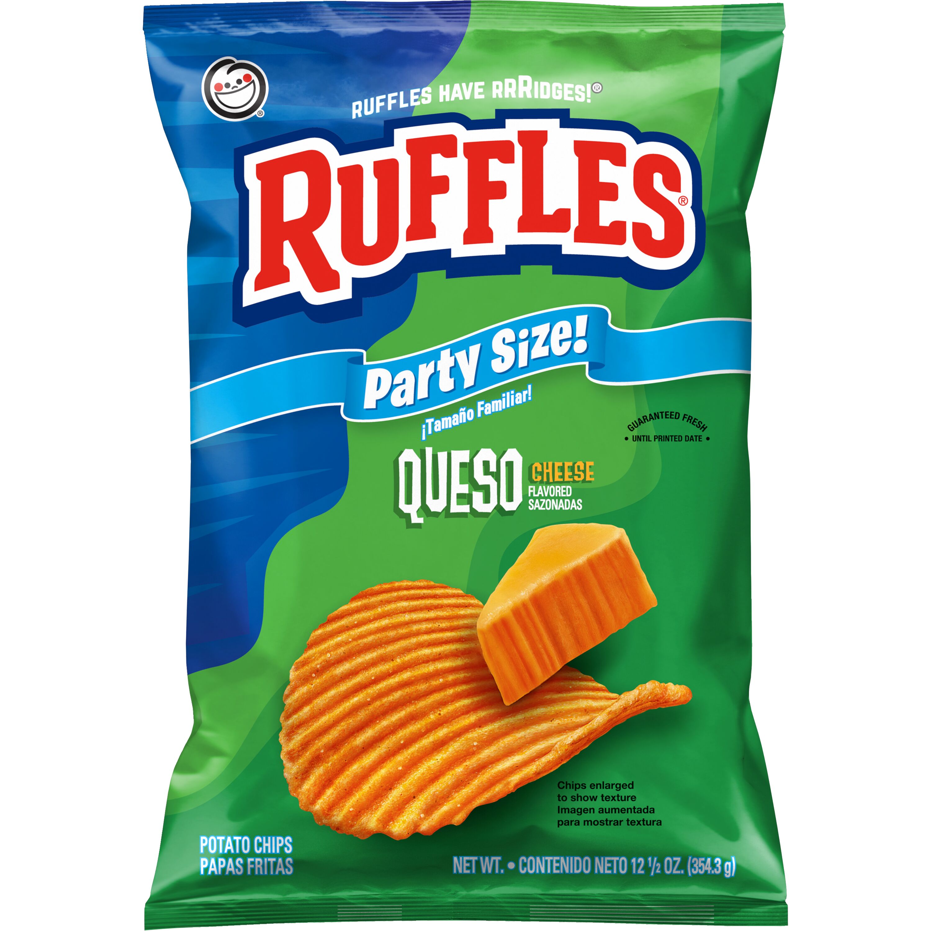 Ruffles Potato Chips, Queso, 12.5 oz Bag