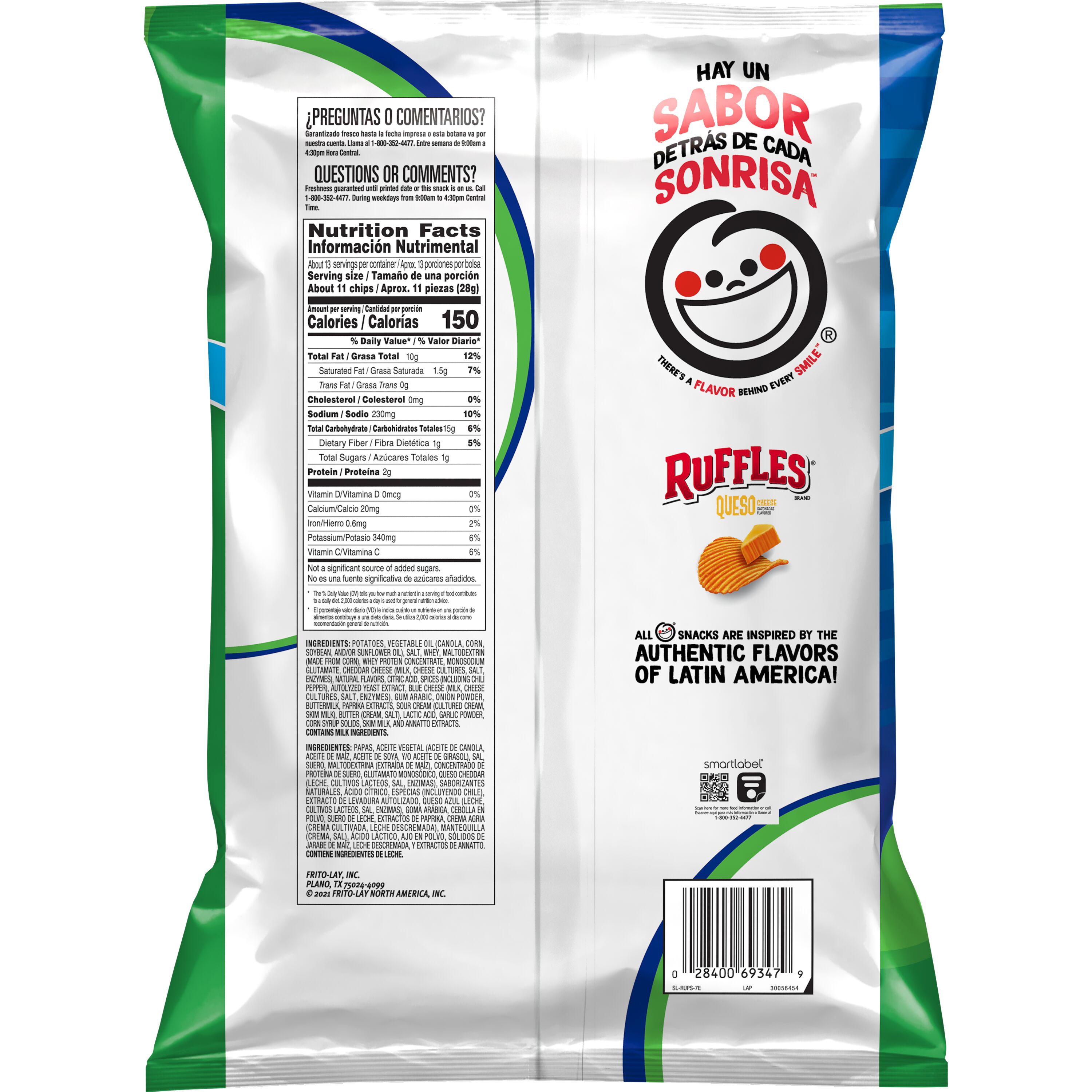 Ruffles Potato Chips, Queso, 12.5 oz Bag thumbnail 2