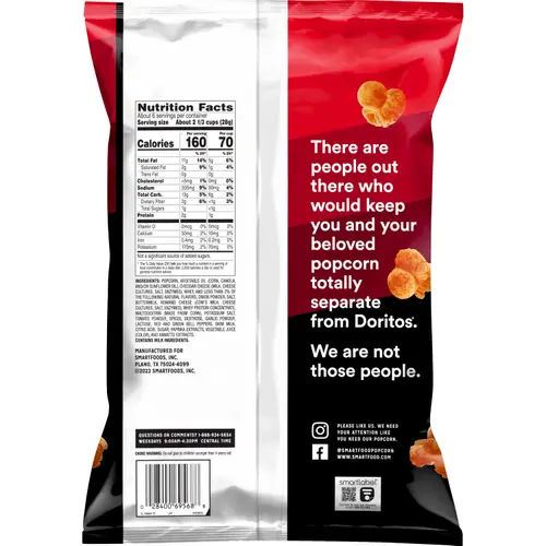 Smartfood Popcorn Doritos Nacho Cheese Flavored 6 1/4 Oz, Bag thumbnail 2
