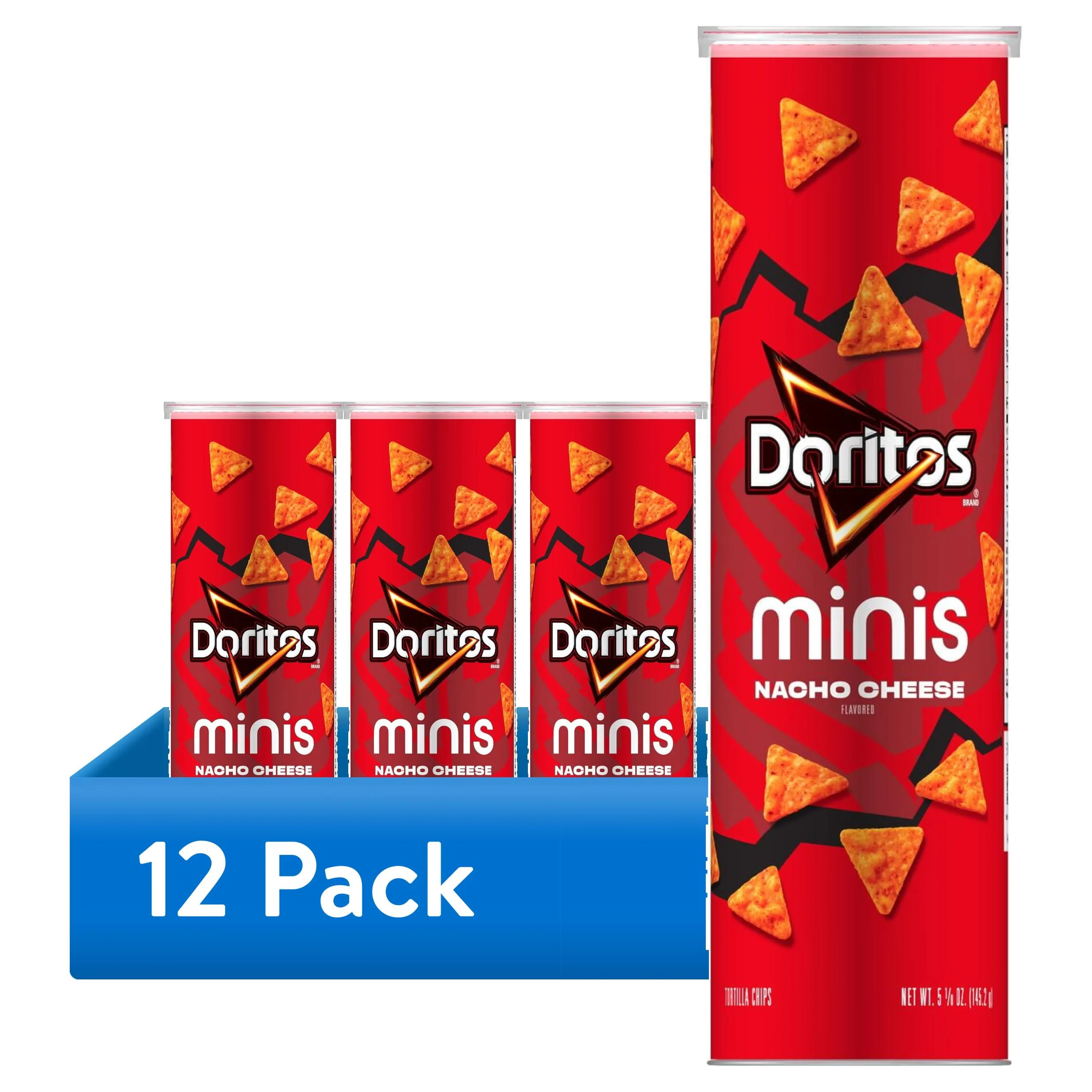(12 pack) Doritos Minis, Nacho Cheese Flavored Tortilla Chips, 5.125 oz, Canister