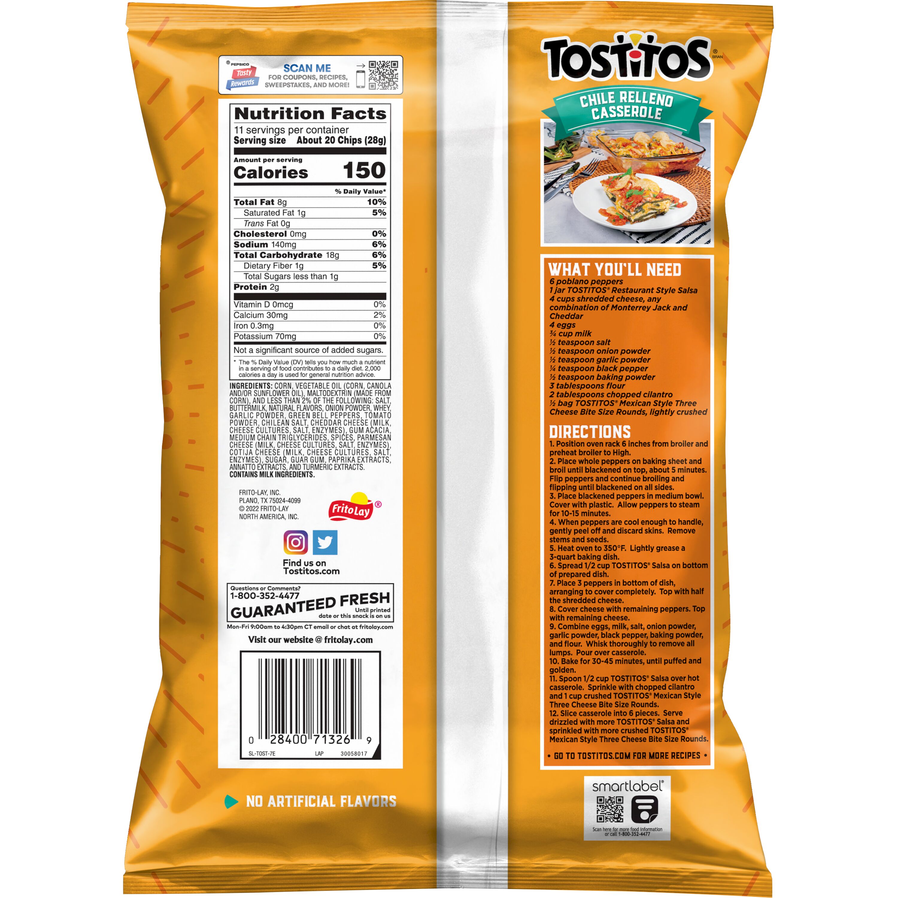 Tostitos Mexican Style Three Cheese Flavored Tortilla Snack Chips,11 Ounce Bag thumbnail 2