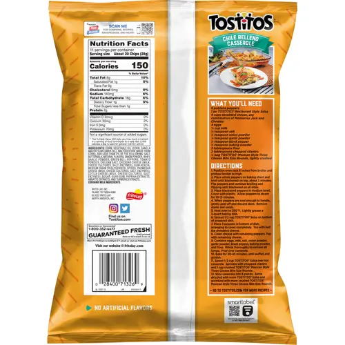 Tostitos Mexican Style Three Cheese Flavored Tortilla Snack Chips,11 Ounce Bag thumbnail 2