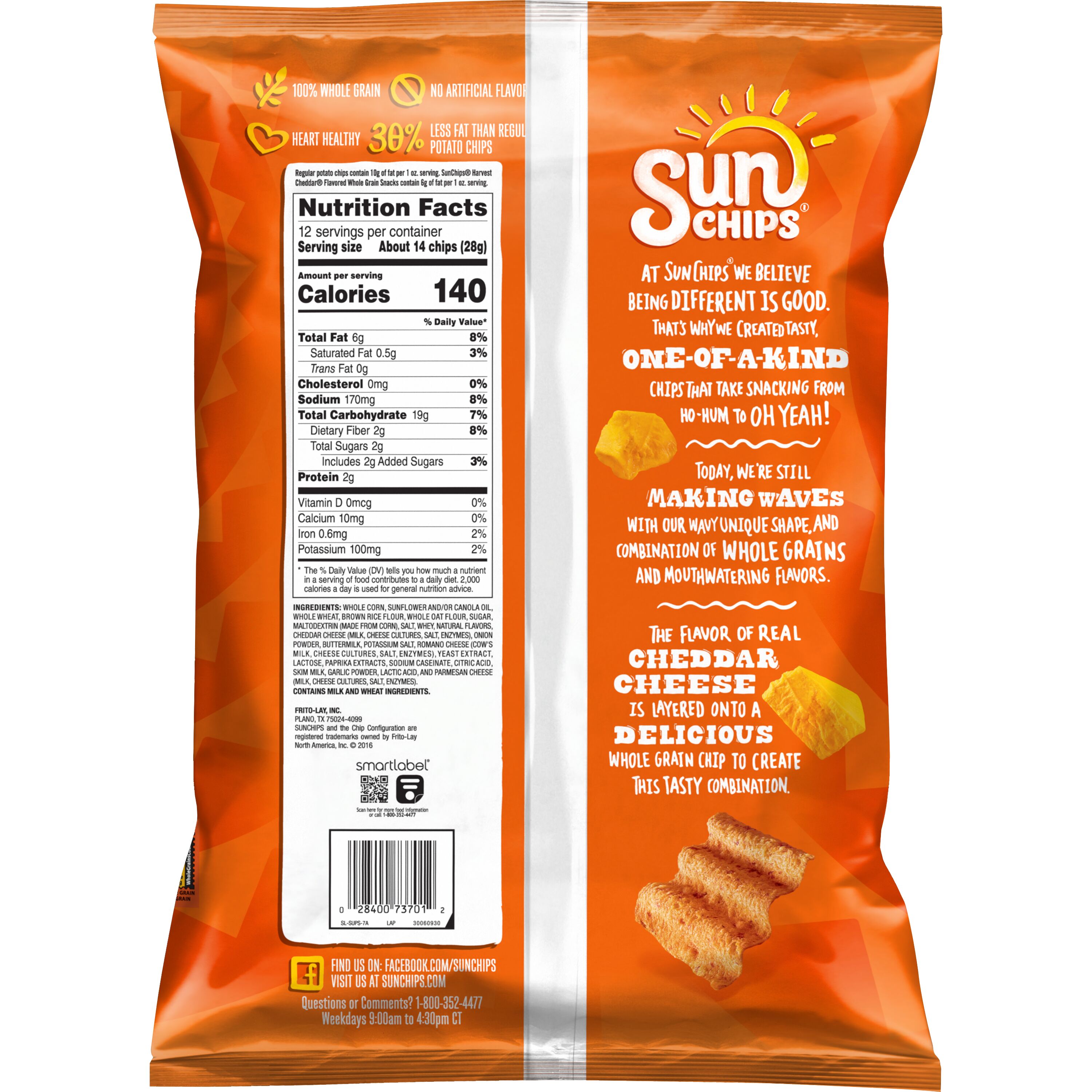 SunChips Flavored Whole Grain Snacks Harvest Cheddar Flavored, 12 oz Bag thumbnail 2