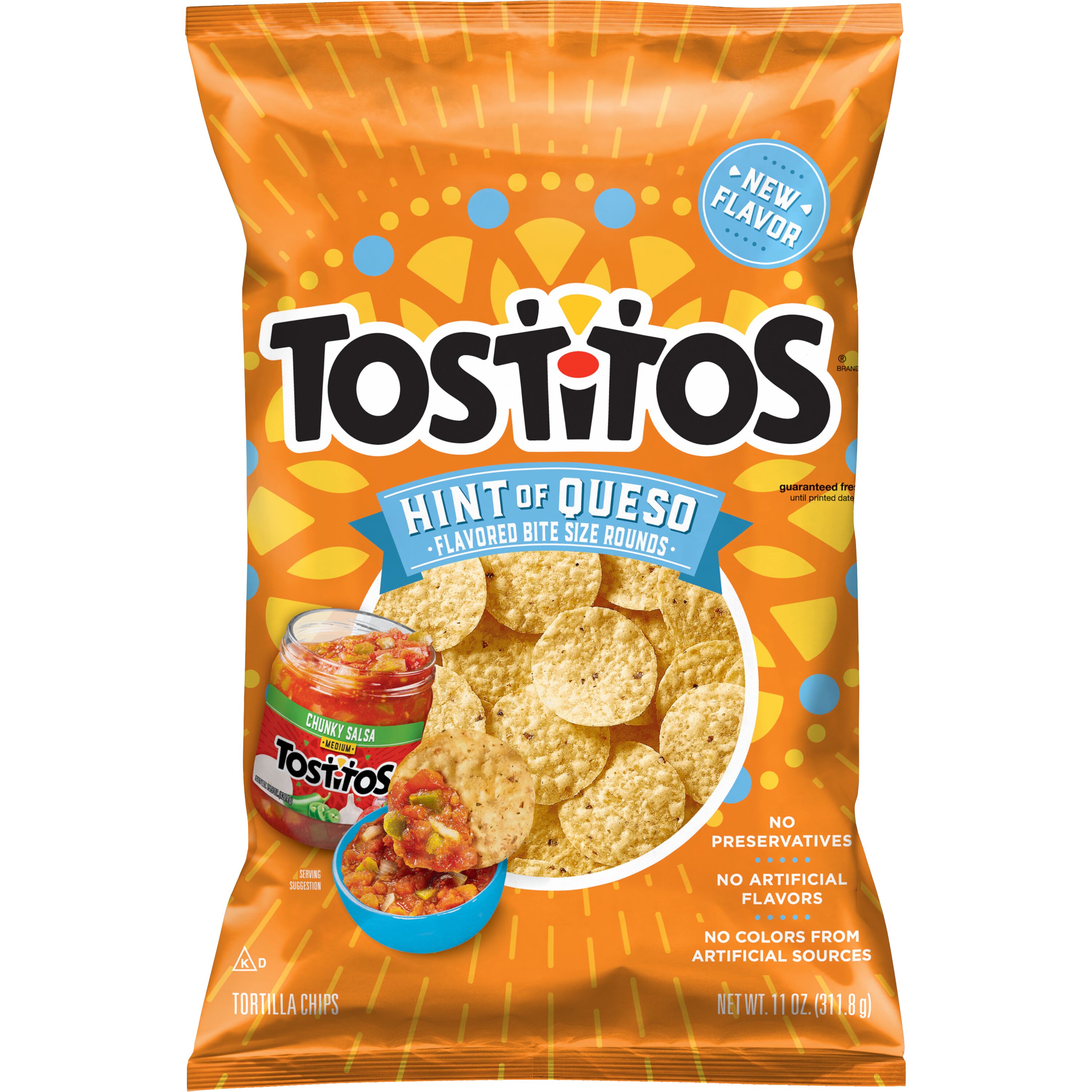 Tostitos Hint Of Queso Bite Sized Rounds Tortilla Chips, 11 oz Bag