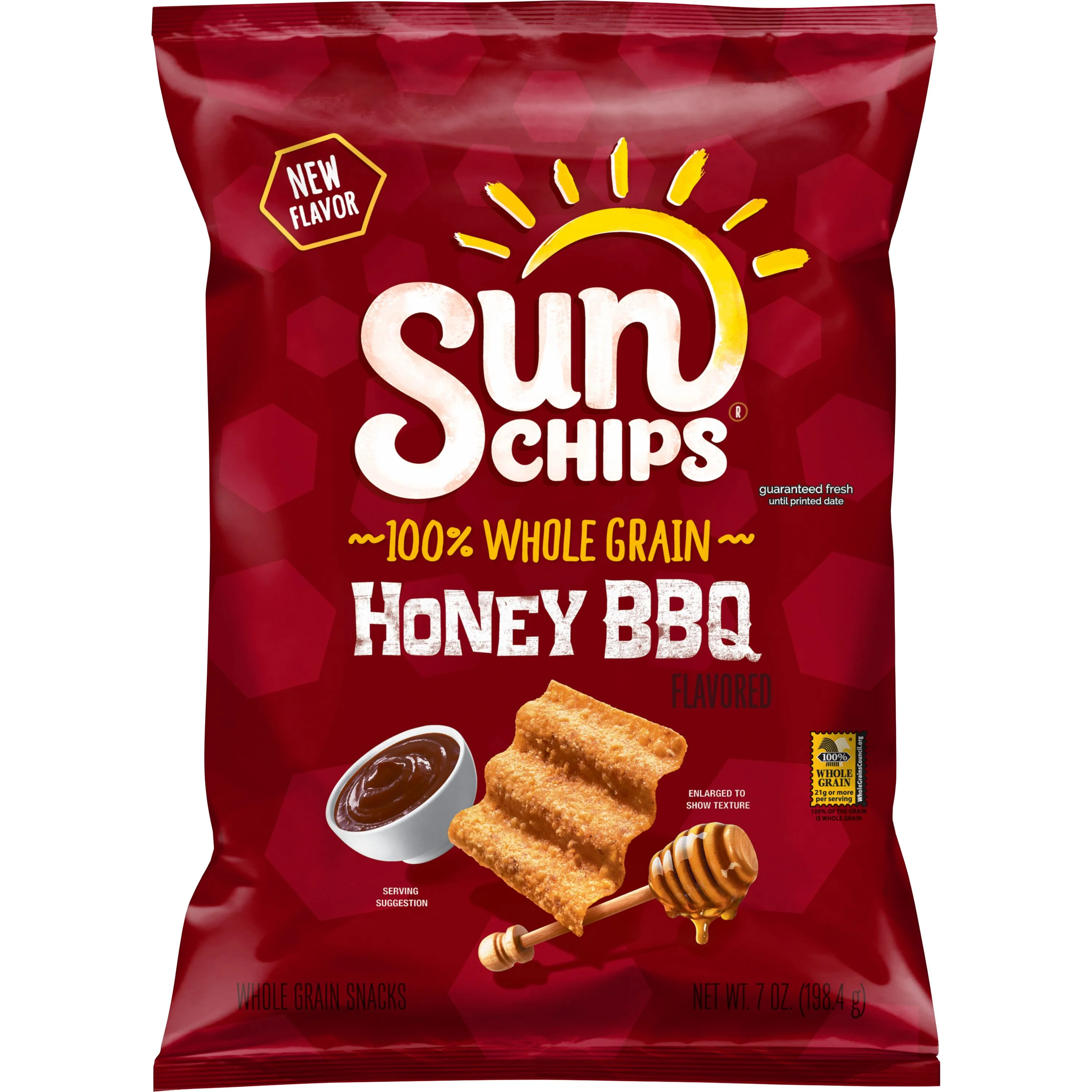 SunChips Whole Grain Snack Chips, Honey BBQ,  7 oz Bag
